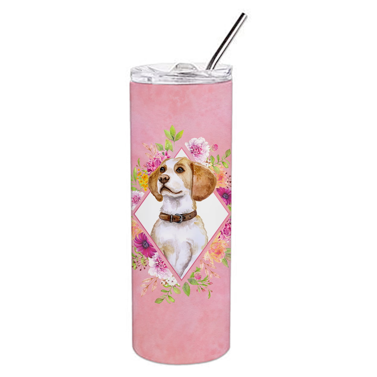Picture of Carolines Treasures CK4117TBL20 20 oz Beagle Pink Flowers Double Walled Stainless Steel Skinny Tumbler