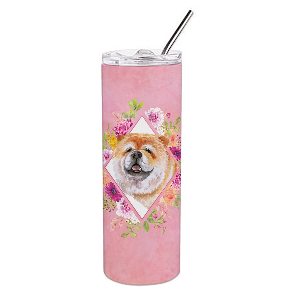 Picture of Carolines Treasures CK4132TBL20 20 oz Chow Chow No.2 Pink Flowers Double Walled Stainless Steel Skinny Tumbler