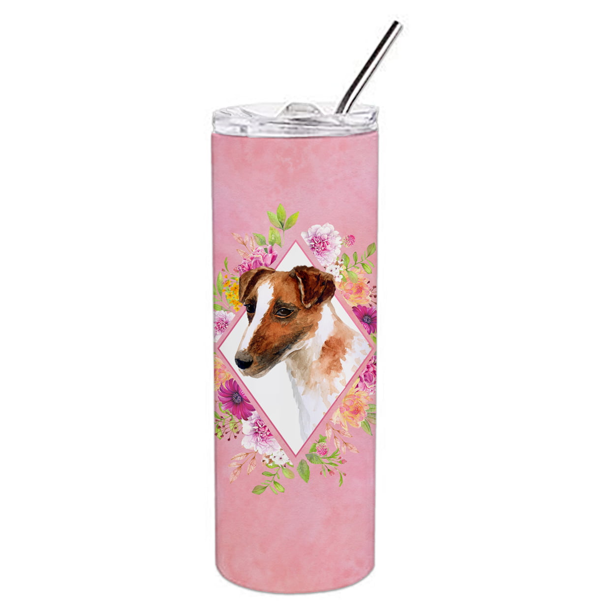Picture of Carolines Treasures CK4141TBL20 20 oz Jack Russell Terrier Pink Flowers Double Walled Stainless Steel Skinny Tumbler
