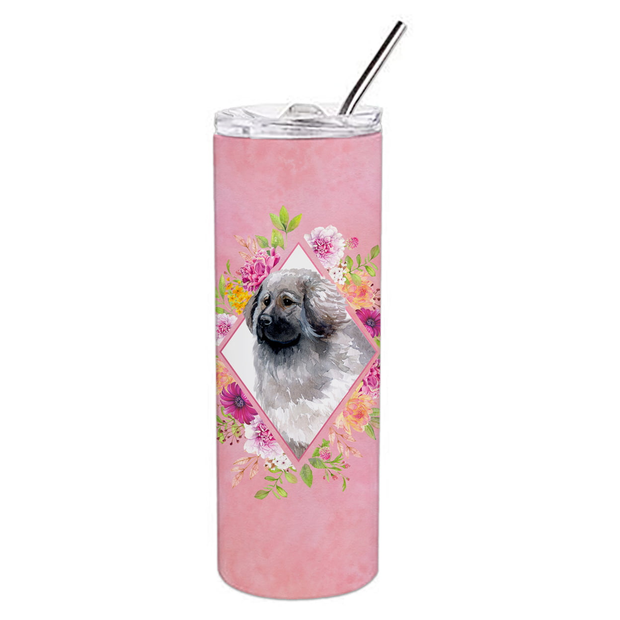Picture of Carolines Treasures CK4162TBL20 20 oz Moscow Watchdog Pink Flowers Double Walled Stainless Steel Skinny Tumbler