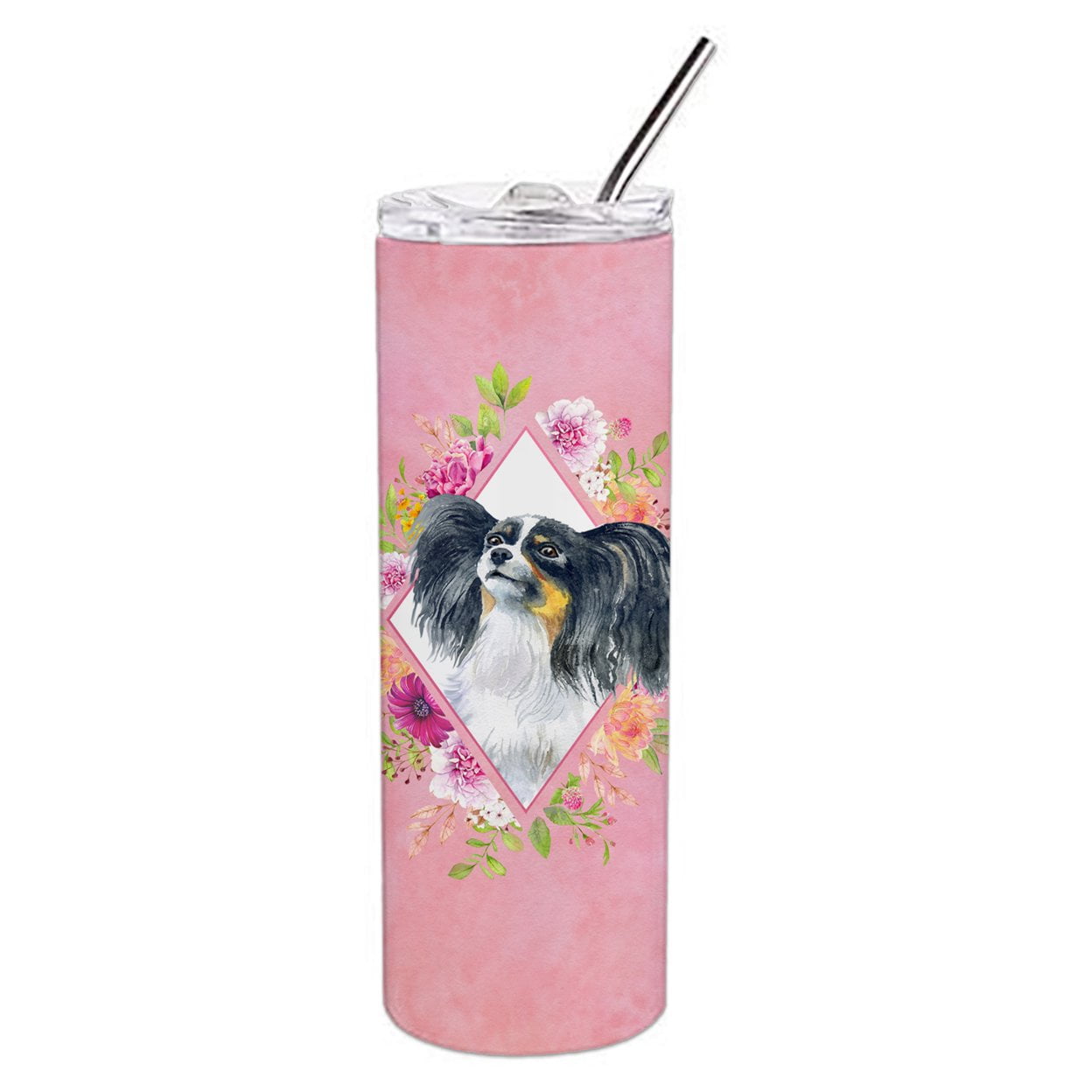 Picture of Carolines Treasures CK4165TBL20 20 oz Papillon Pink Flowers Double Walled Stainless Steel Skinny Tumbler
