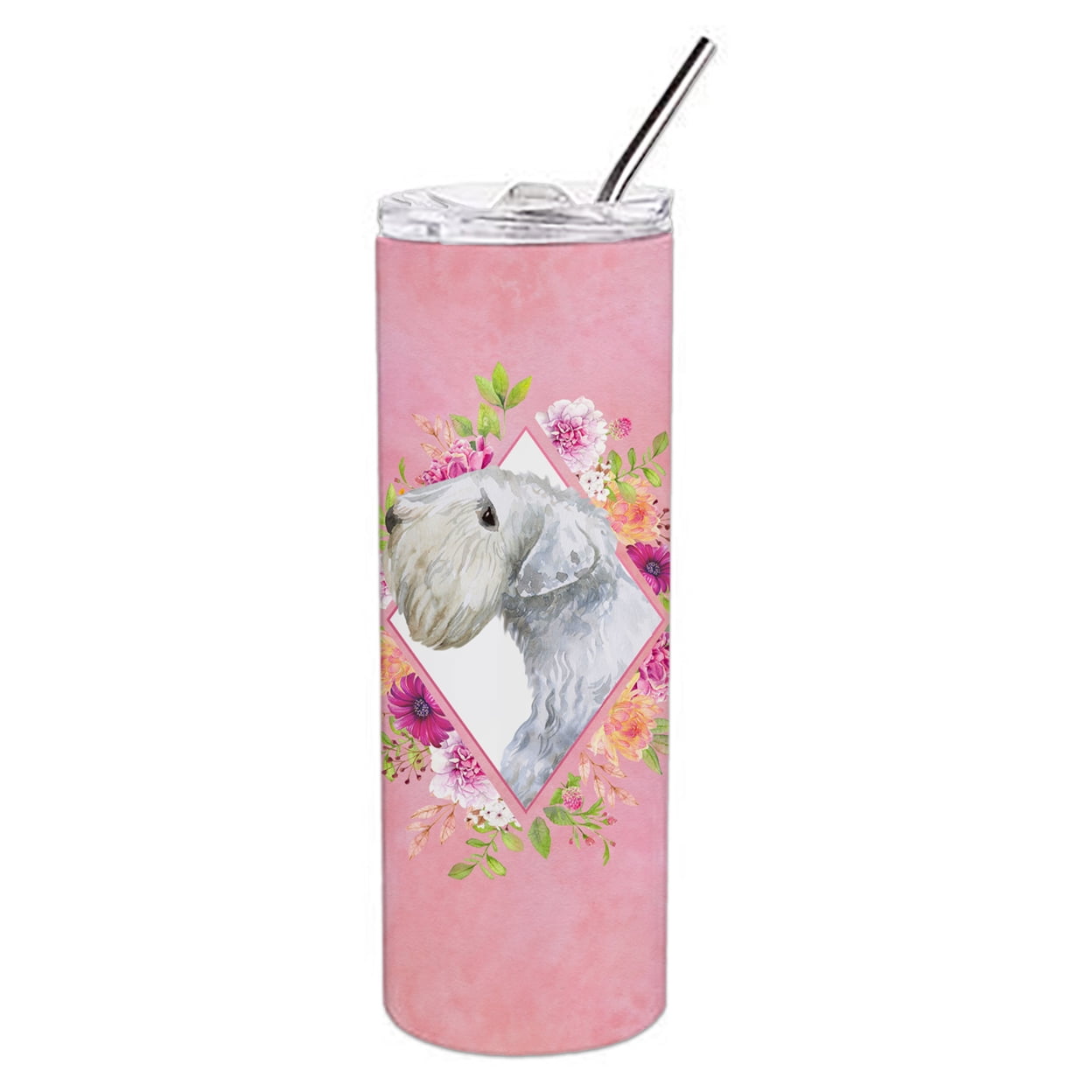 Picture of Carolines Treasures CK4180TBL20 20 oz Sealyham Terrier Pink Flowers Double Walled Stainless Steel Skinny Tumbler