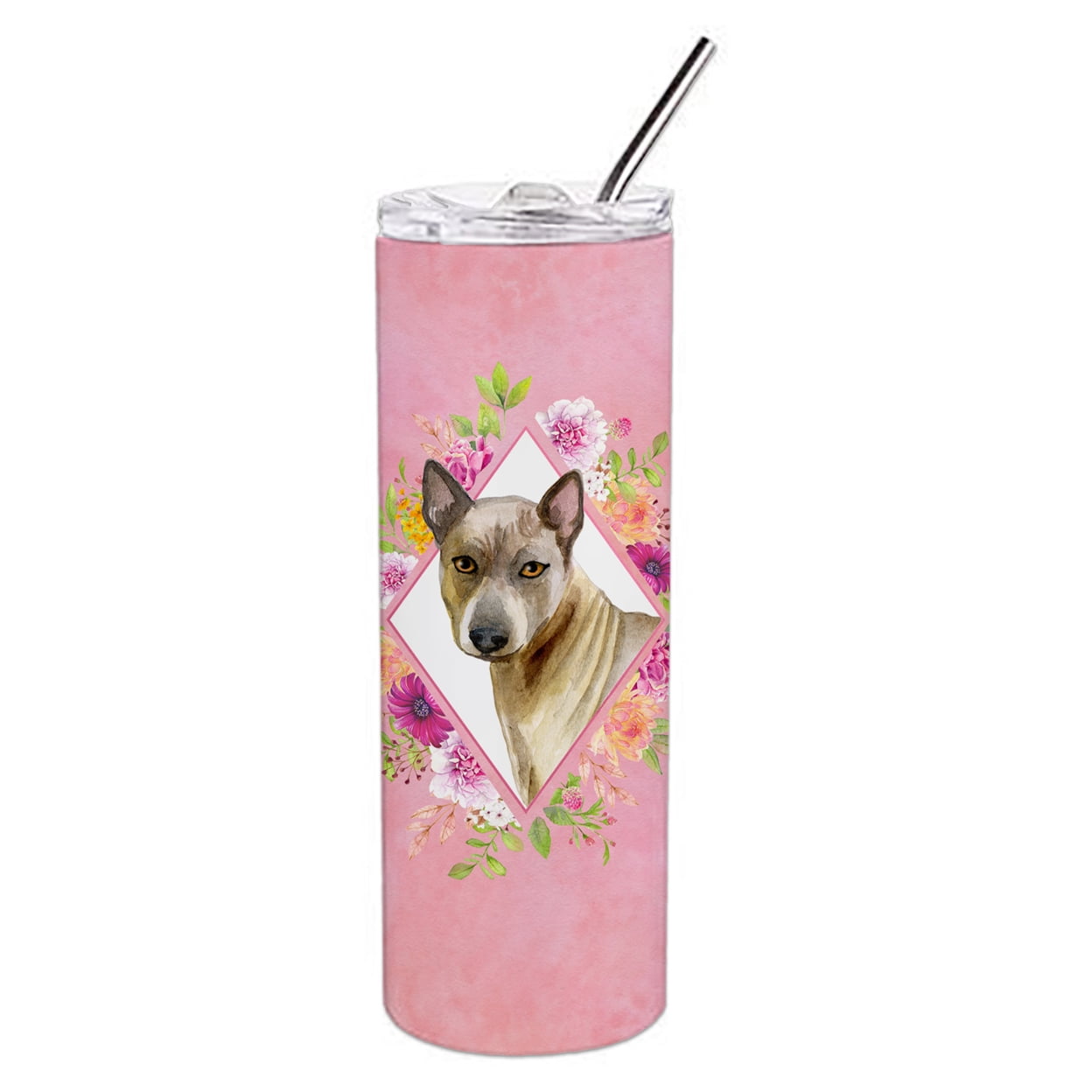 Picture of Carolines Treasures CK4188TBL20 20 oz Thai Ridgeback Pink Flowers Double Walled Stainless Steel Skinny Tumbler