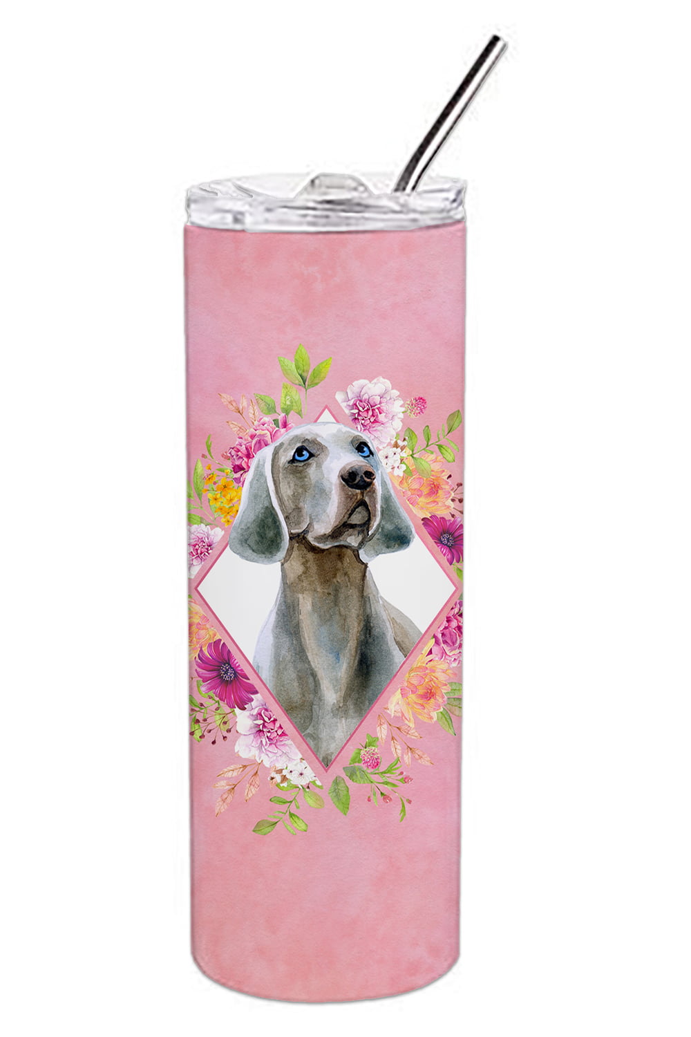 Picture of Carolines Treasures CK4191TBL20 20 oz Weimaraner Pink Flowers Double Walled Stainless Steel Skinny Tumbler