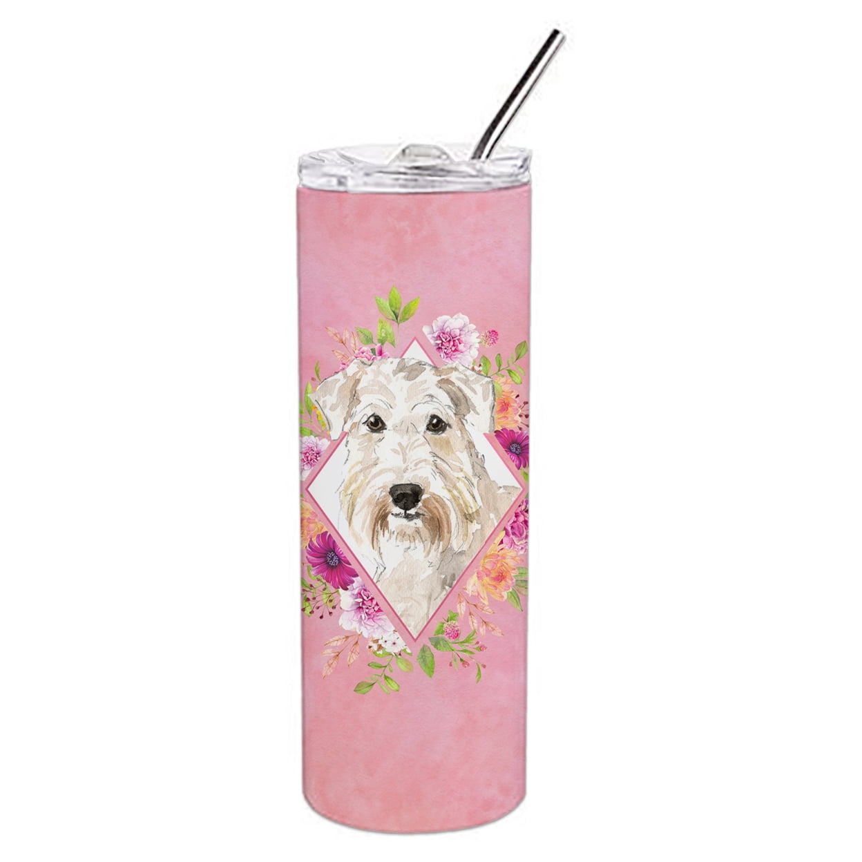Picture of Carolines Treasures CK4202TBL20 20 oz Wheaten Terrier Pink Flowers Double Walled Stainless Steel Skinny Tumbler