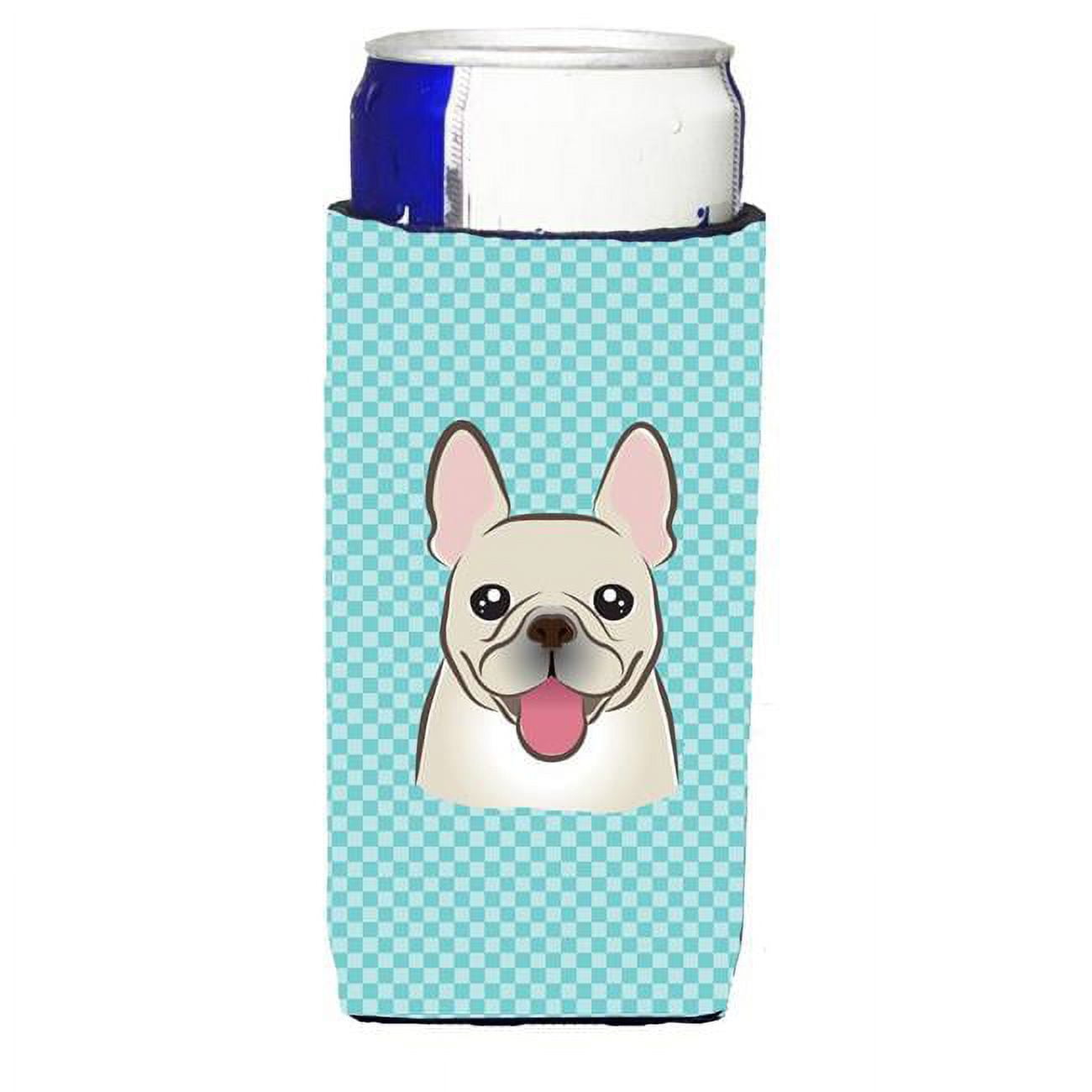 Checkerboard Blue French Bulldog Ultra Beverage Insulators for Slim Cans