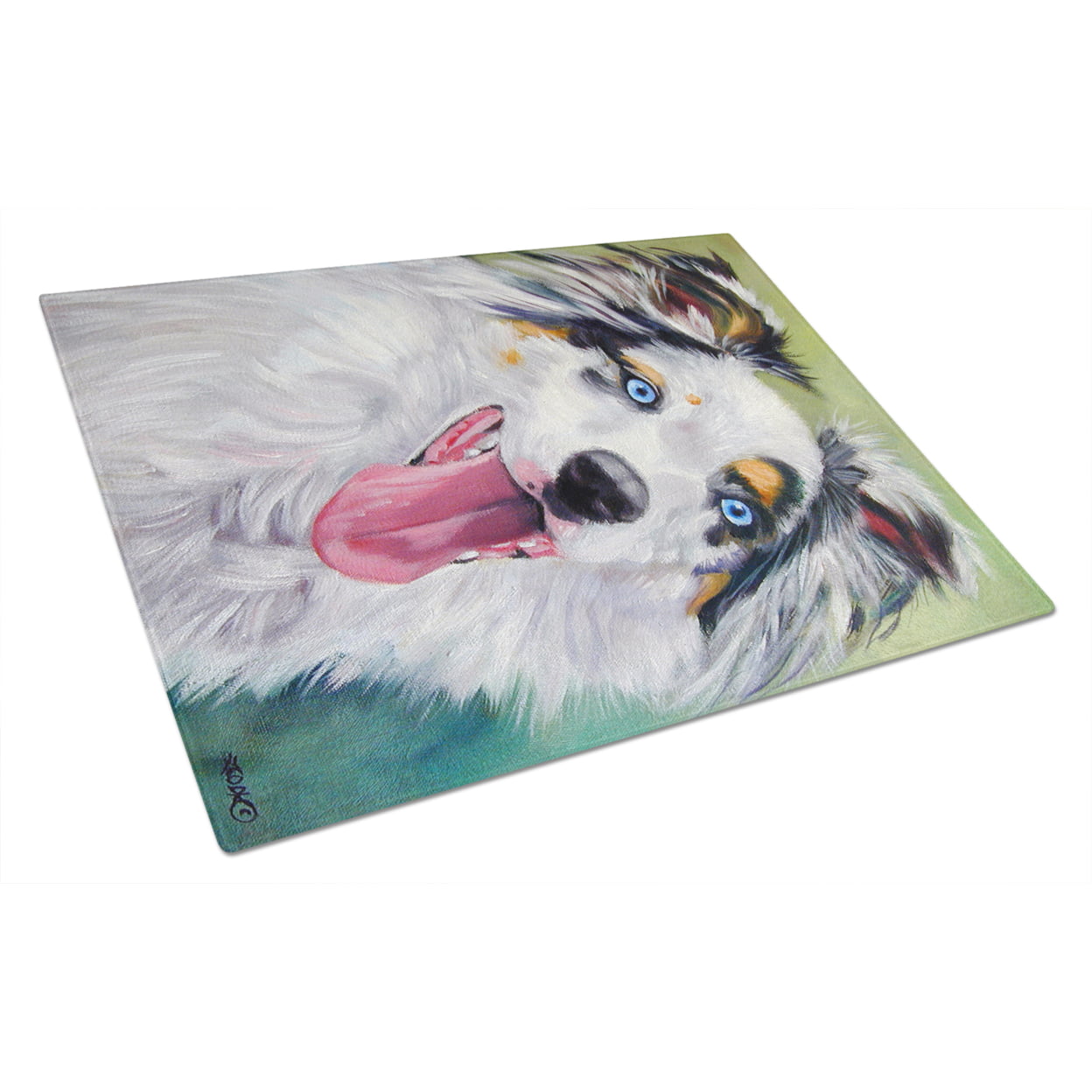 Picture of Carolines Treasures 7358LCB Australian Shepherd Blue Eyes Glass Cutting Board - Large
