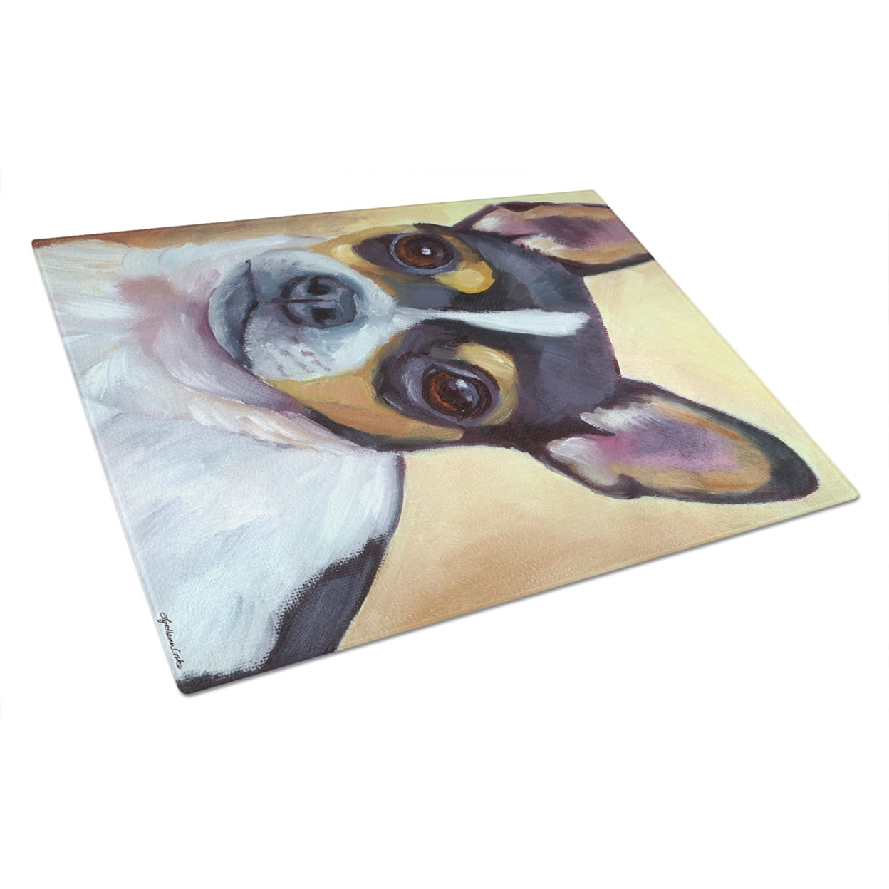 Picture of Carolines Treasures 7359LCB Chihuahua Black & Tan Glass Cutting Board - Large