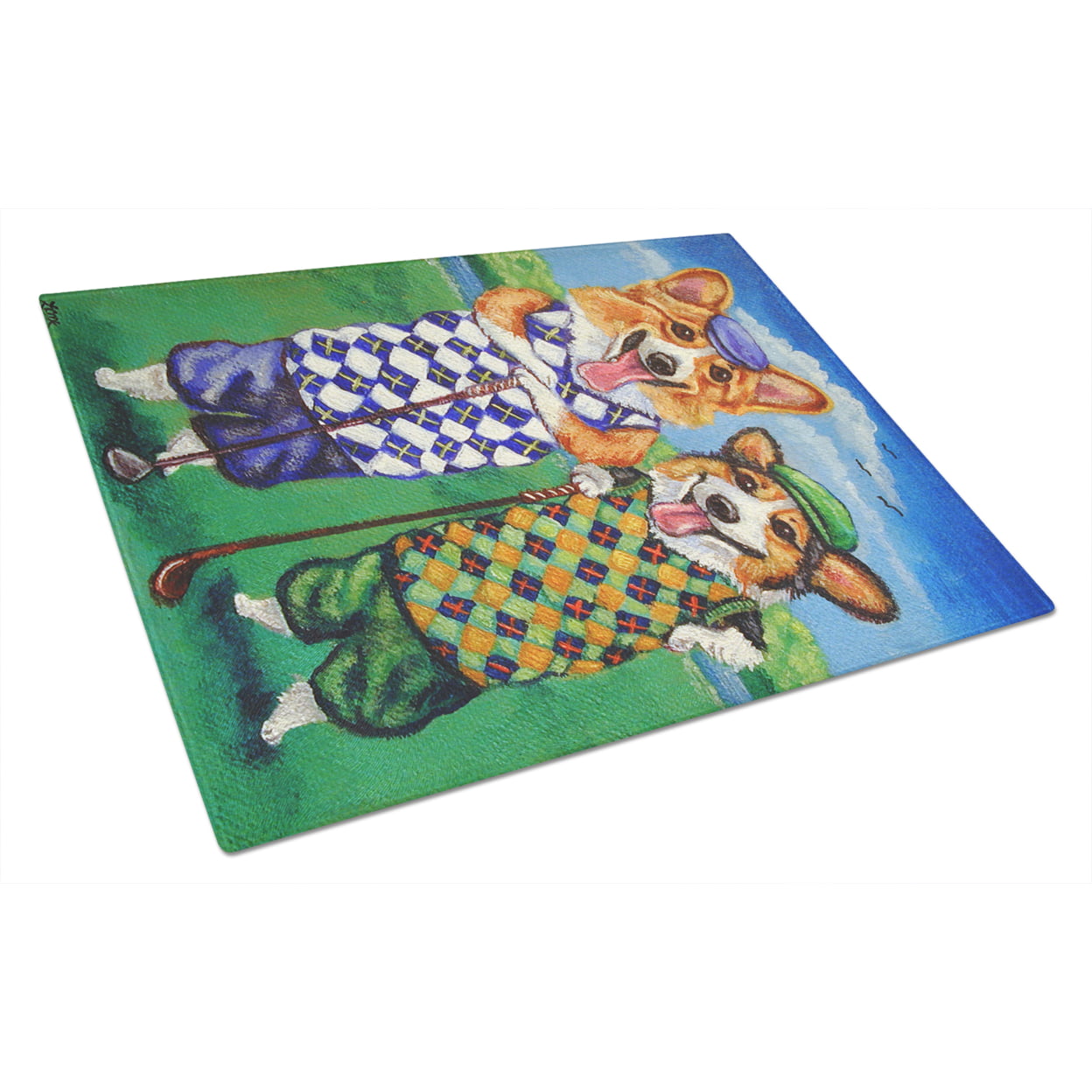 Picture of Carolines Treasures 7361LCB Corgi Golfers Glass Cutting Board - Large