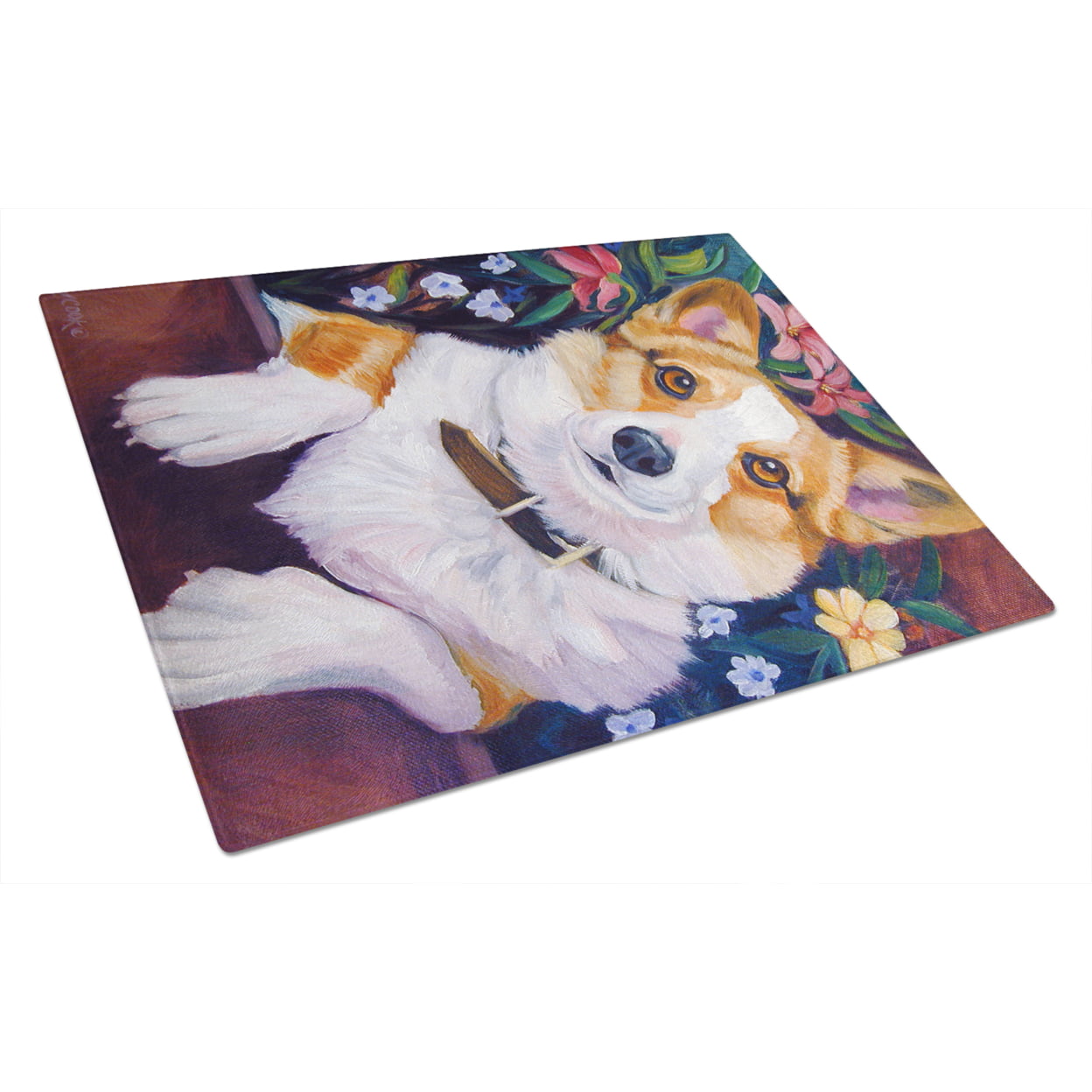 Picture of Carolines Treasures 7362LCB Can I Help You Corgi Glass Cutting Board - Large