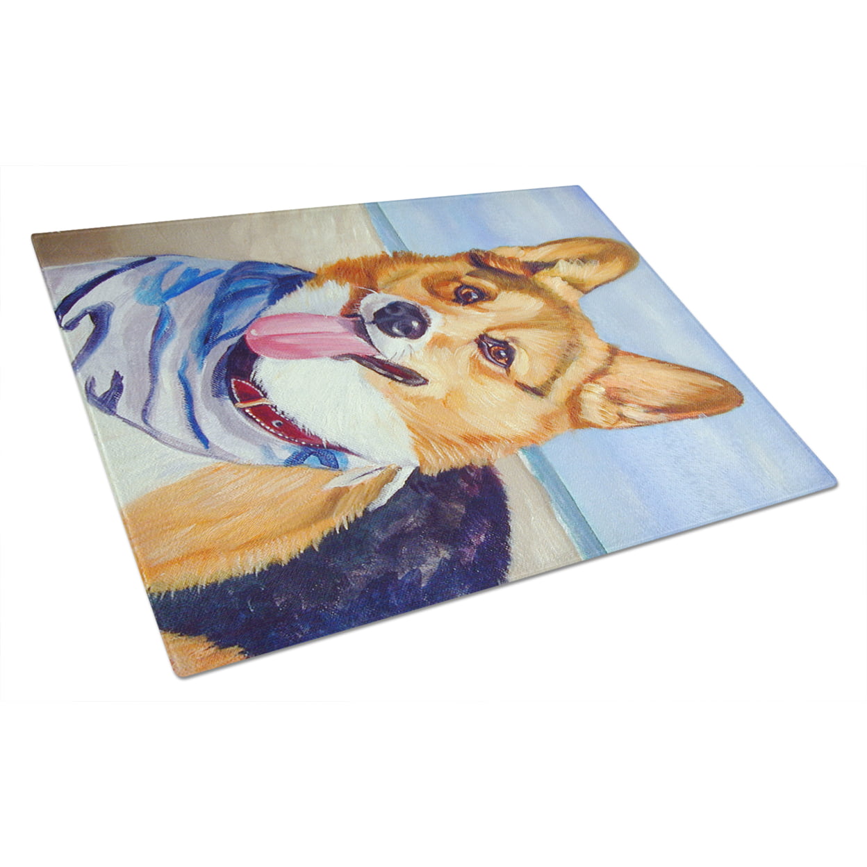 Picture of Carolines Treasures 7363LCB Corgi Beach Bandana Glass Cutting Board - Large