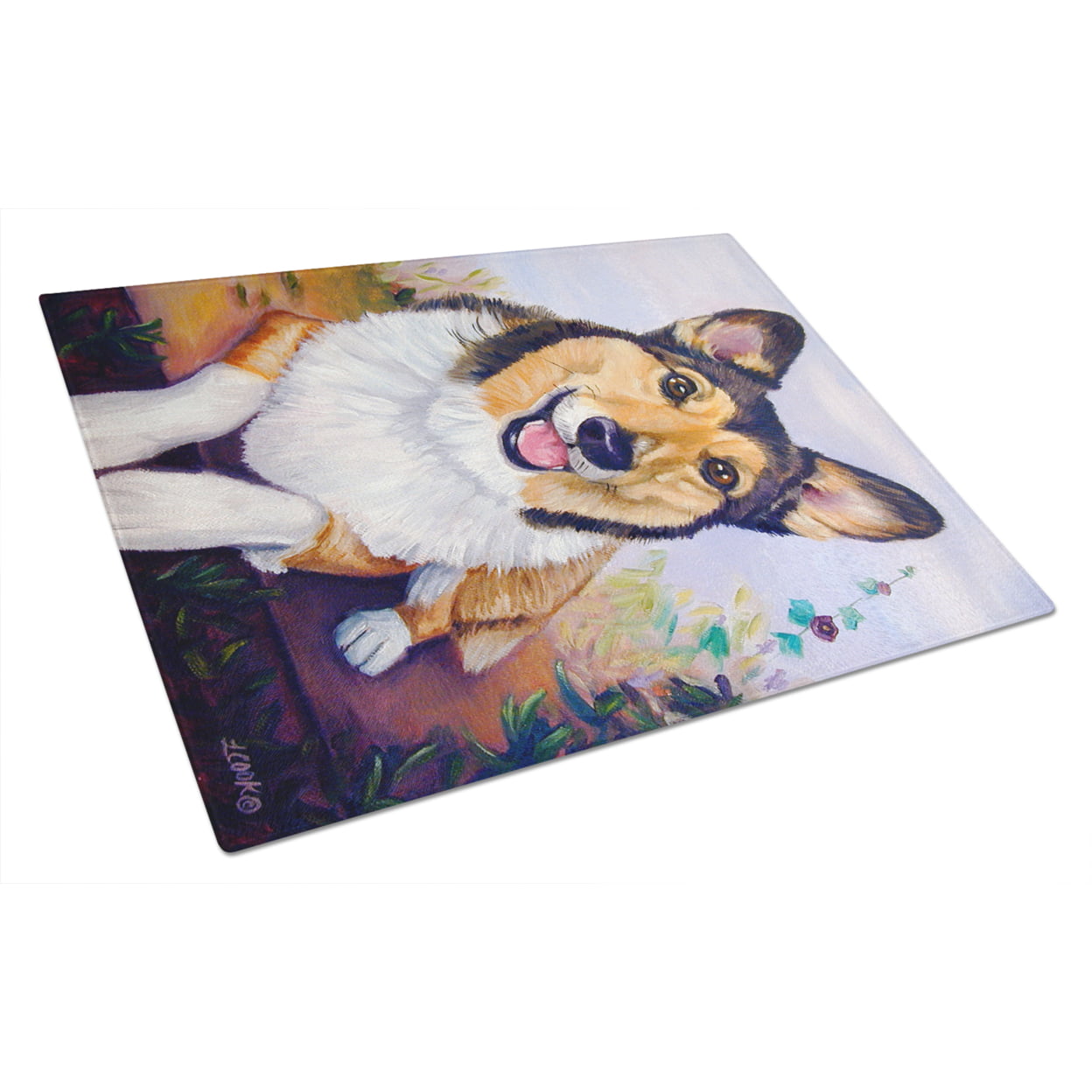 Picture of Carolines Treasures 7365LCB Pembroke Corgi Waiting Glass Cutting Board - Large