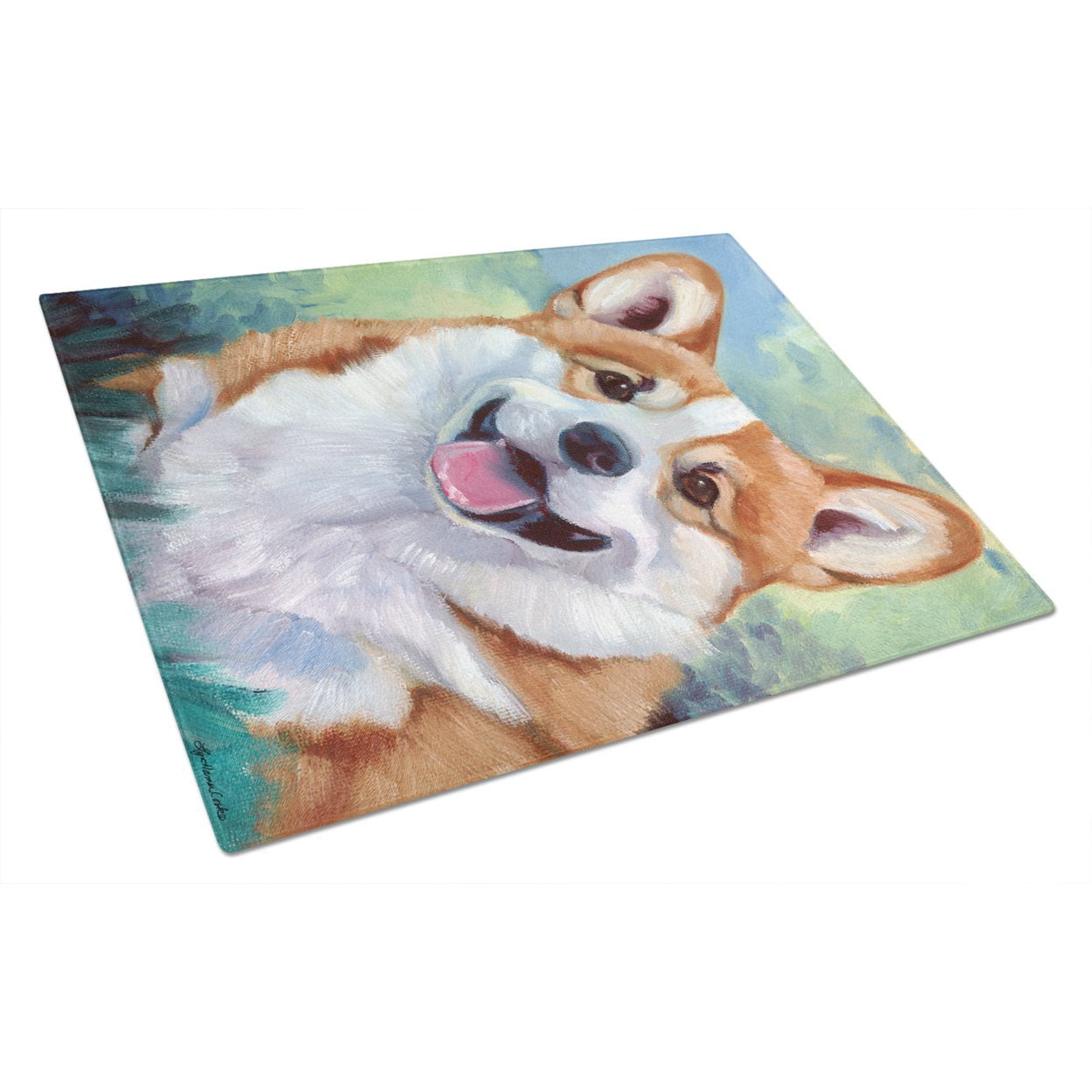 Picture of Carolines Treasures 7366LCB Pembroke Corgi Happy Face Glass Cutting Board - Large