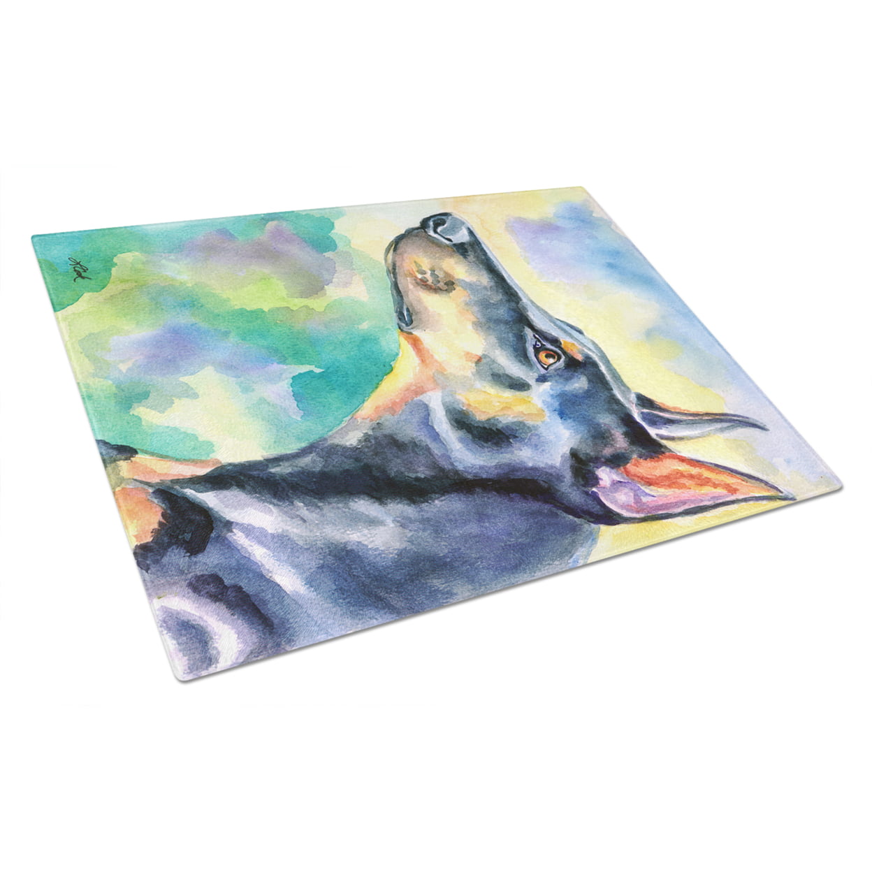Picture of Carolines Treasures 7372LCB Watercolor Doberman Glass Cutting Board - Large