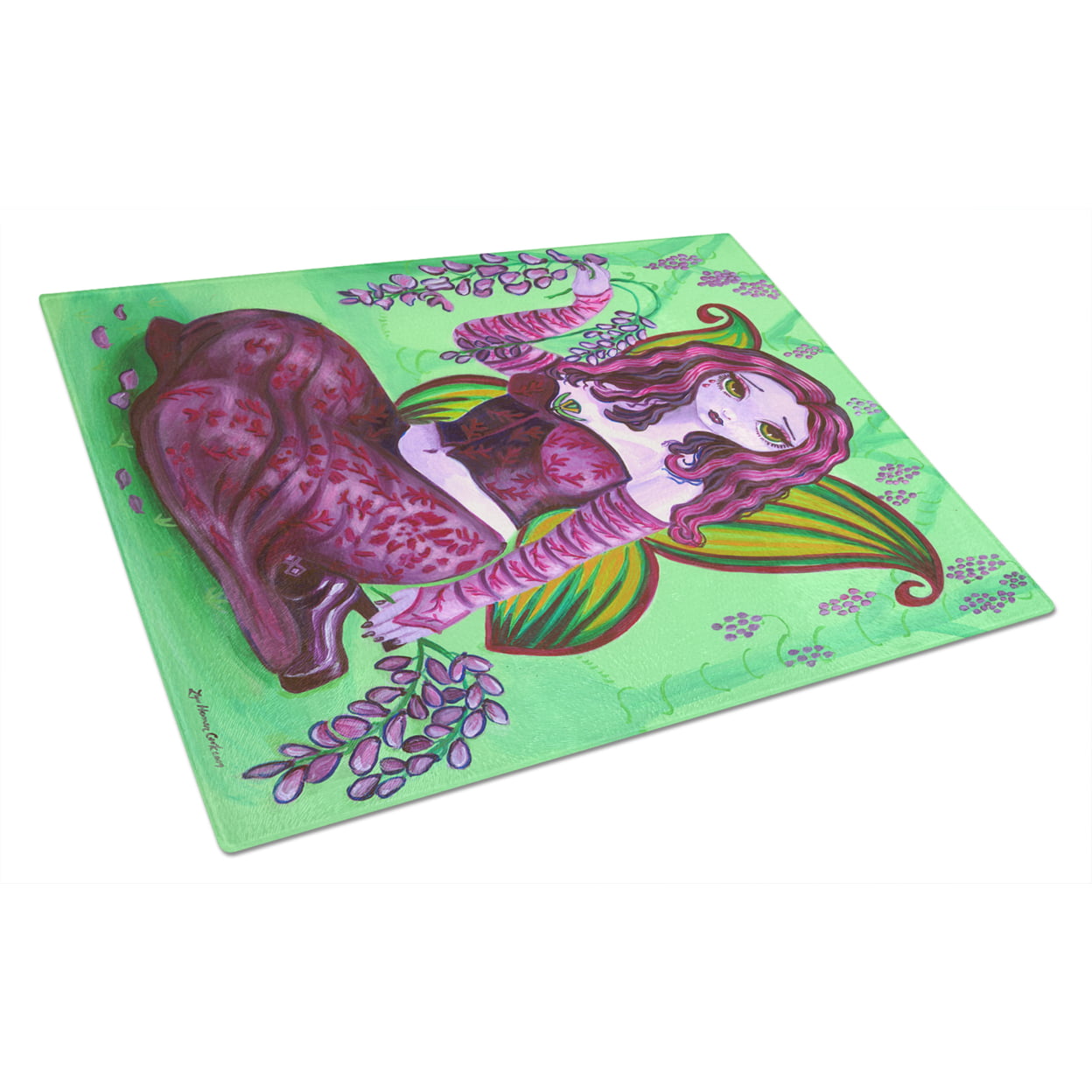 Picture of Carolines Treasures 7377LCB Fairy Lady Wisteria Glass Cutting Board - Large