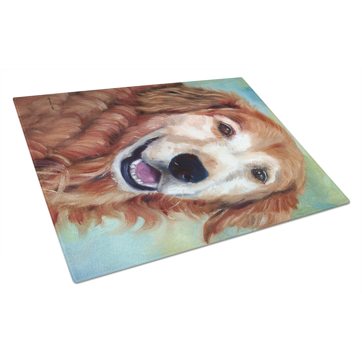 Picture of Carolines Treasures 7383LCB Golden Retriver Good Boy Glass Cutting Board - Large