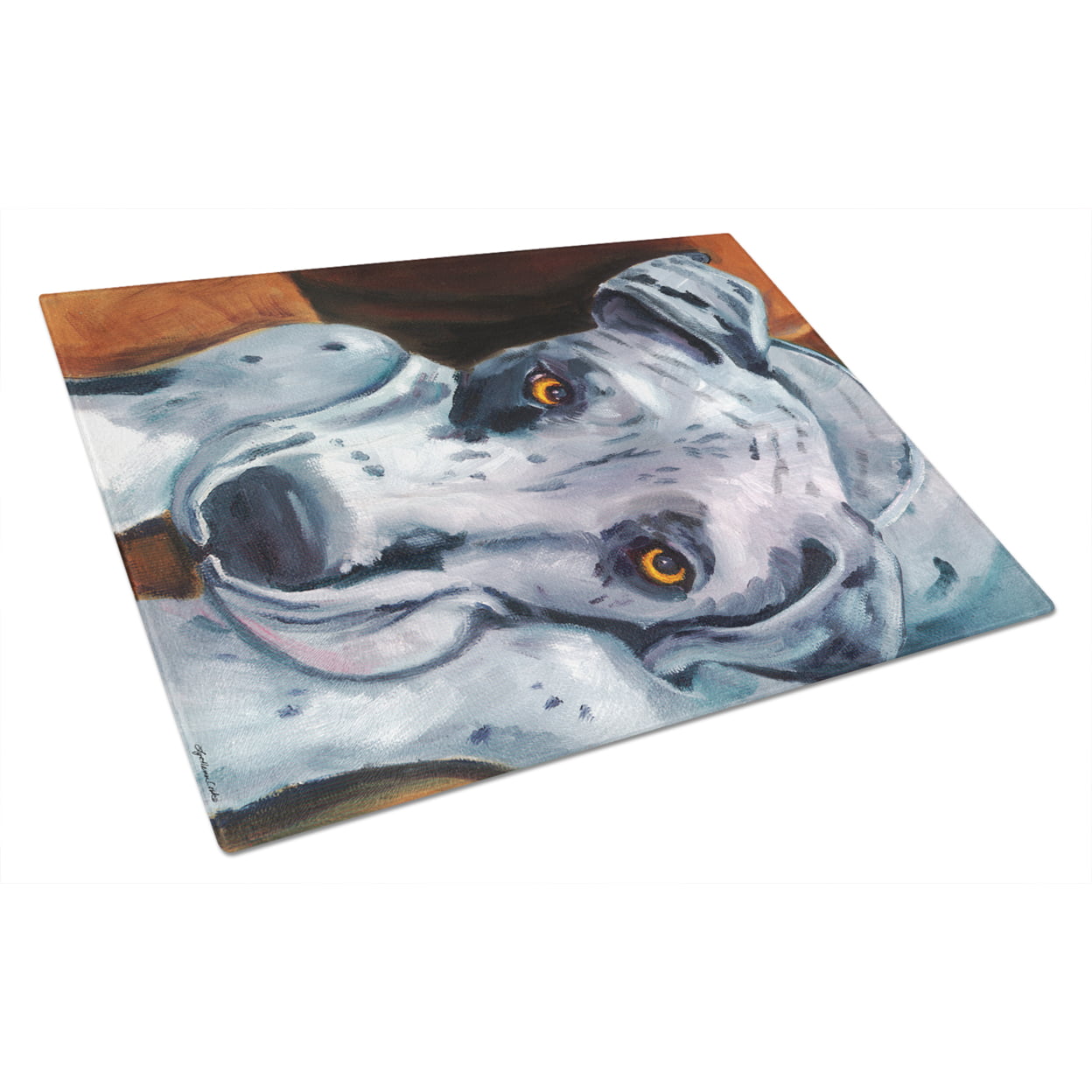 Picture of Carolines Treasures 7385LCB Great Dane Waiting Patiently Glass Cutting Board - Large