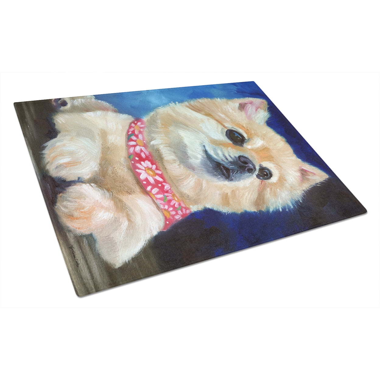 Picture of Carolines Treasures 7392LCB Fancy Bandana Pomeranian Puppy Glass Cutting Board - Large