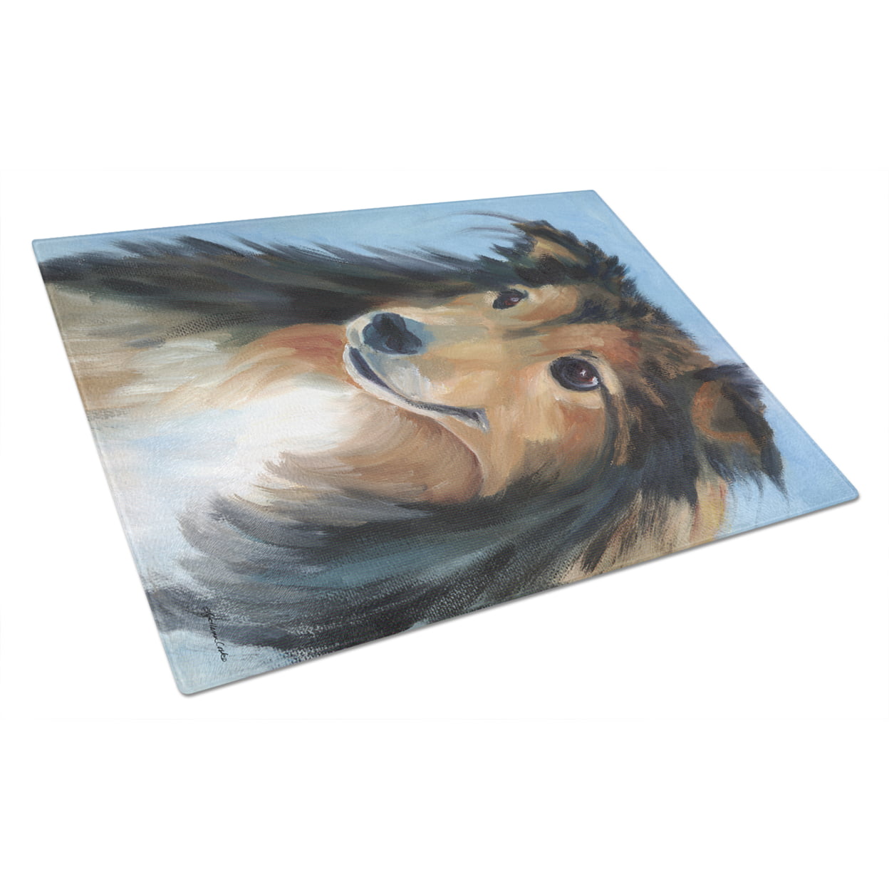 Picture of Carolines Treasures 7395LCB Sheltie Good Boy Glass Cutting Board - Large