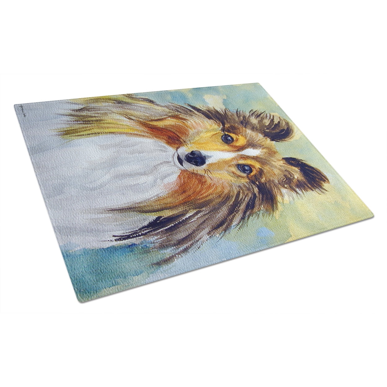 Picture of Carolines Treasures 7397LCB Sheltie Toby Glass Cutting Board - Large