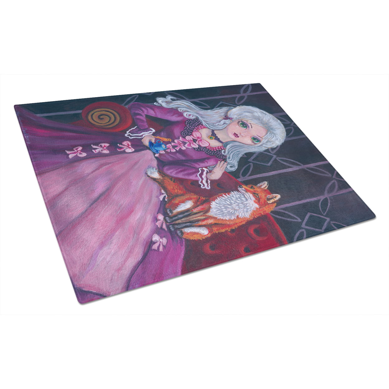 Picture of Carolines Treasures 7398LCB Tea Time Fox Glass Cutting Board - Large
