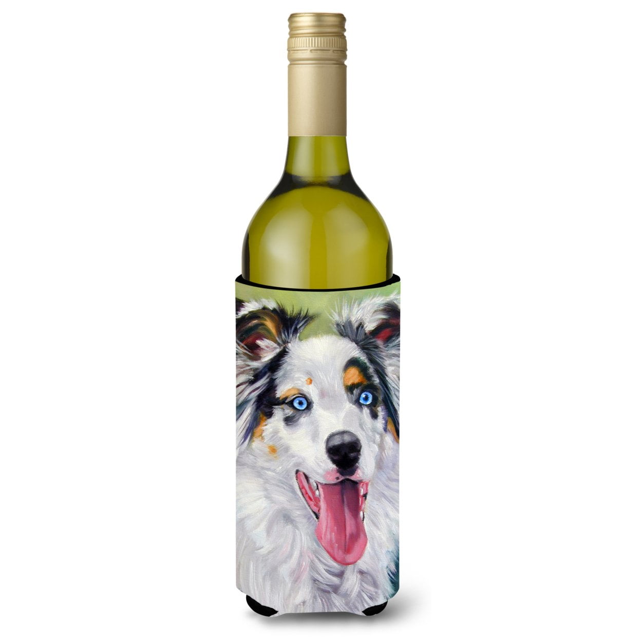 Picture of Carolines Treasures 7358LITERK Australian Shepherd Blue Eyes Wine Bottle Beverage Insulator Hugger