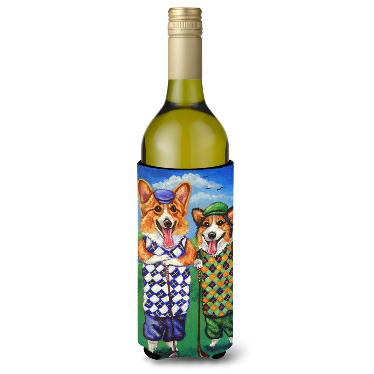 Picture of Carolines Treasures 7361LITERK Corgi Golfers Wine Bottle Beverage Insulator Hugger