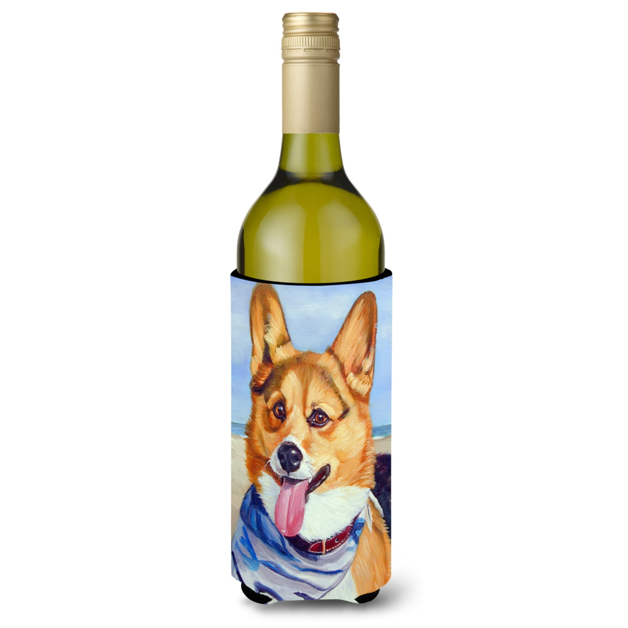 Picture of Carolines Treasures 7363LITERK Corgi Beach Bandana Wine Bottle Beverage Insulator Hugger