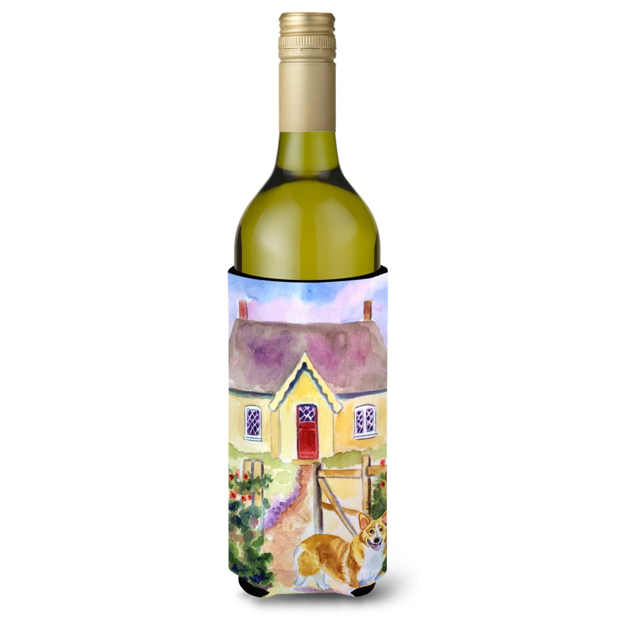 Picture of Carolines Treasures 7367LITERK Pembroke Corgi Cottage Visit Wine Bottle Beverage Insulator Hugger