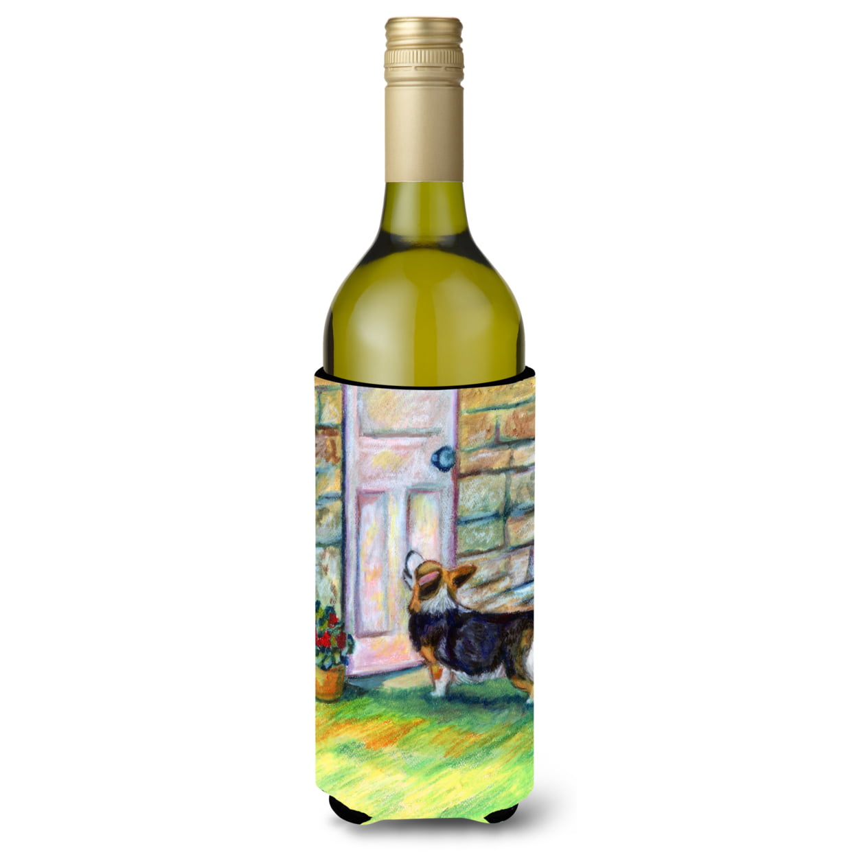 Picture of Carolines Treasures 7370LITERK Let me in Corgi Wine Bottle Beverage Insulator Hugger