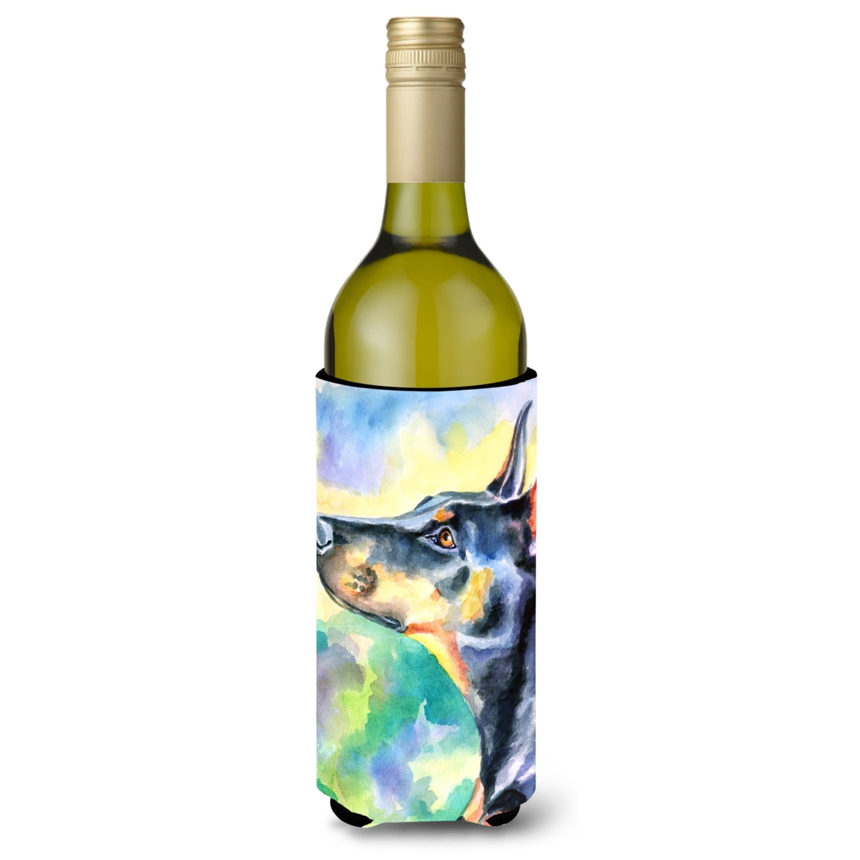 Picture of Carolines Treasures 7372LITERK Watercolor Doberman Wine Bottle Beverage Insulator Hugger