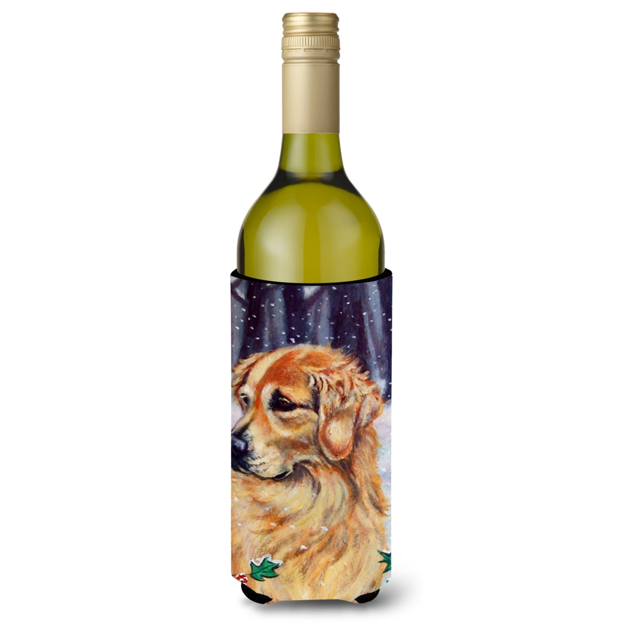 Picture of Carolines Treasures 7381LITERK Golden Retriver Holly Wine Bottle Beverage insulator Hugger