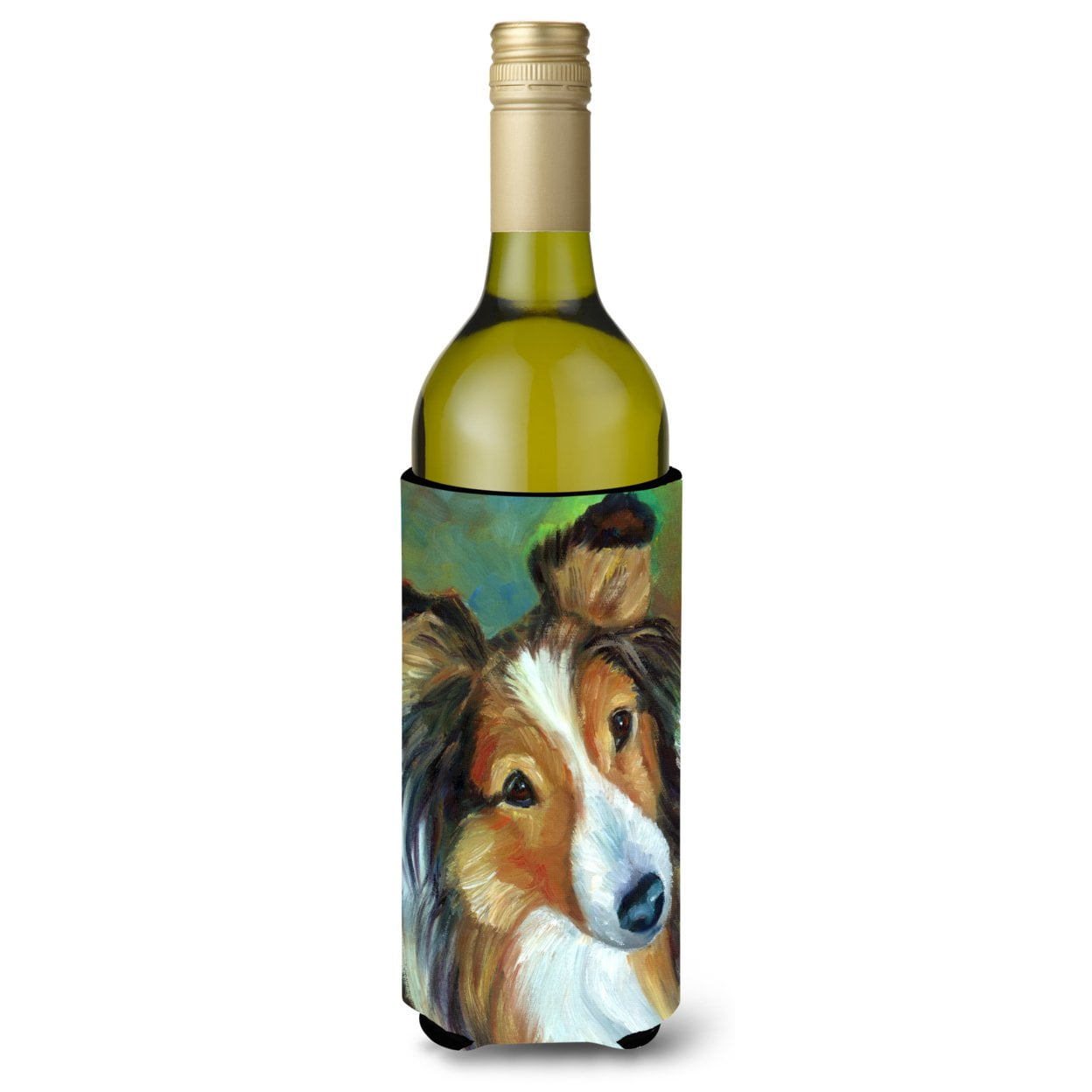 Picture of Carolines Treasures 7396LITERK Sheltie Curiosity Wine Bottle Beverage Insulator Hugger
