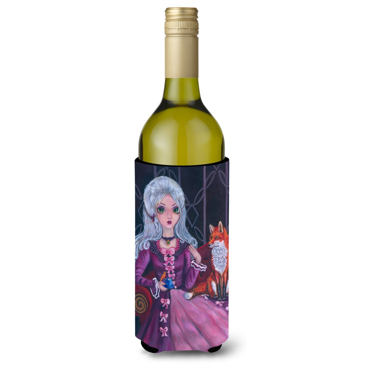 Picture of Carolines Treasures 7398LITERK Tea Time Fox Wine Bottle Beverage Insulator Hugger