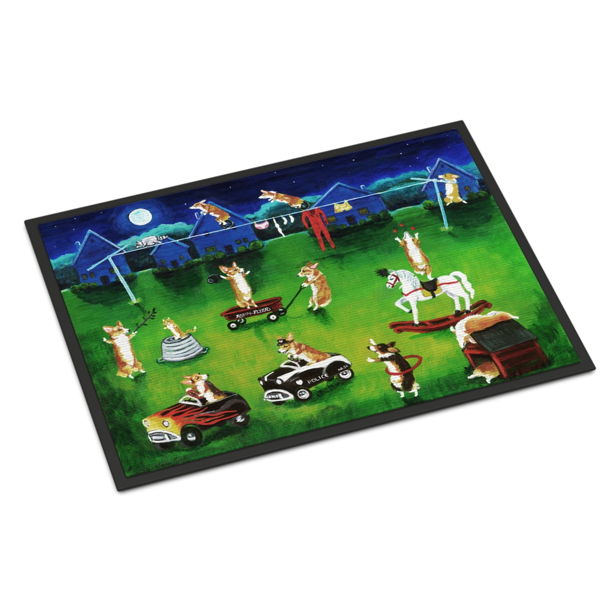 24 x 36 in. Corgi Backyard Circus Indoor or Outdoor Mat