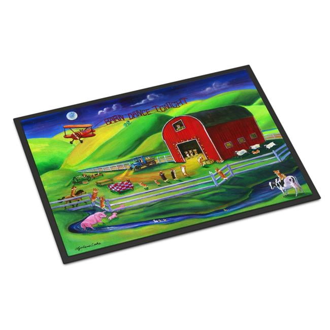 24 x 36 in. Corgi Barn Dance Indoor or Outdoor Mat