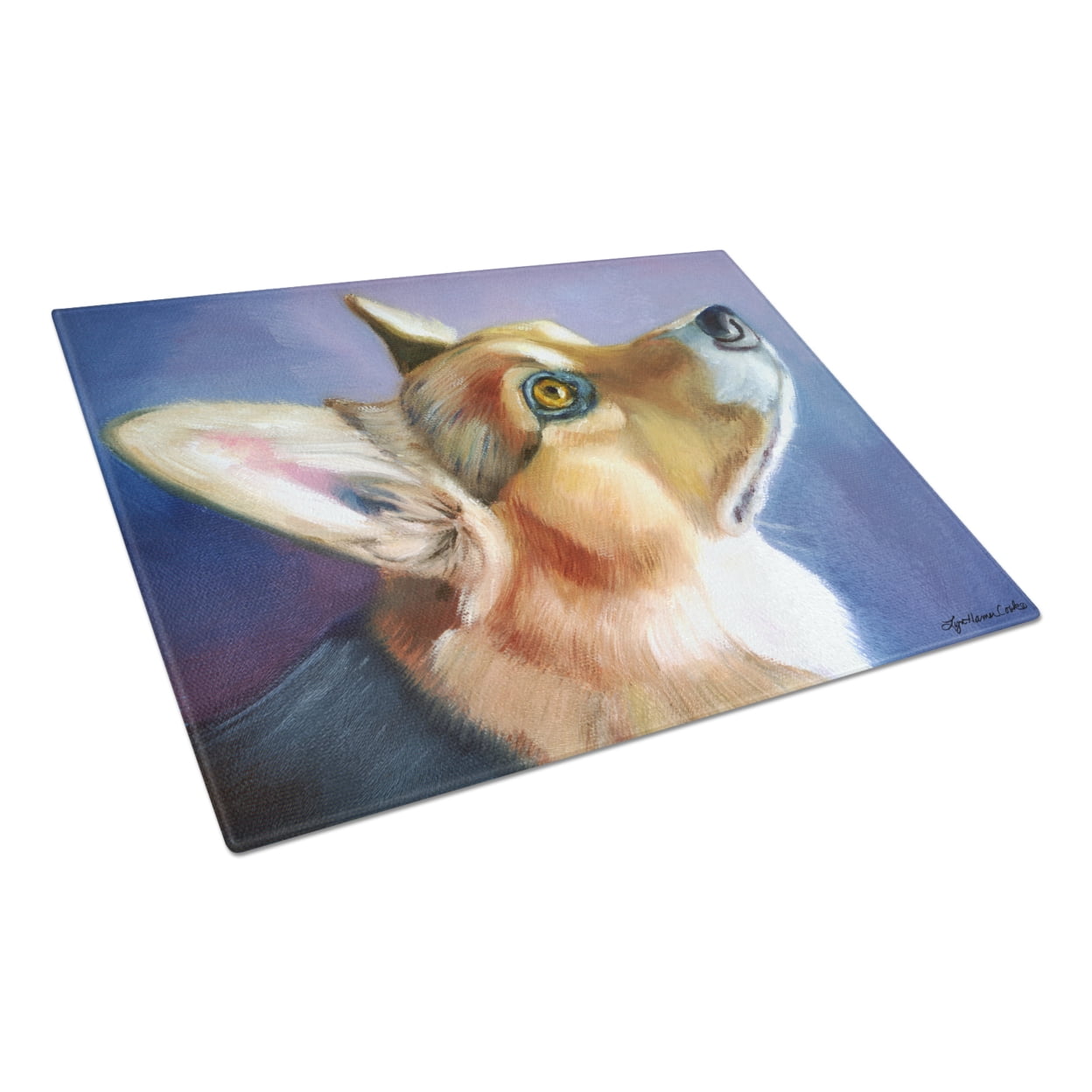 Picture of Carolines Treasures 7405LCB Corgi Devotion Glass Cutting Board - Large