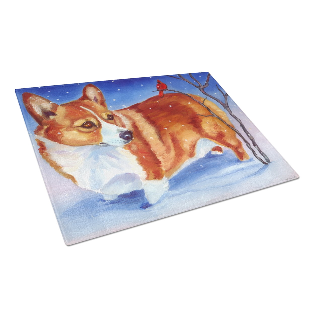 Picture of Carolines Treasures 7411LCB Corgi Cardinal Buddy Glass Cutting Board - Large