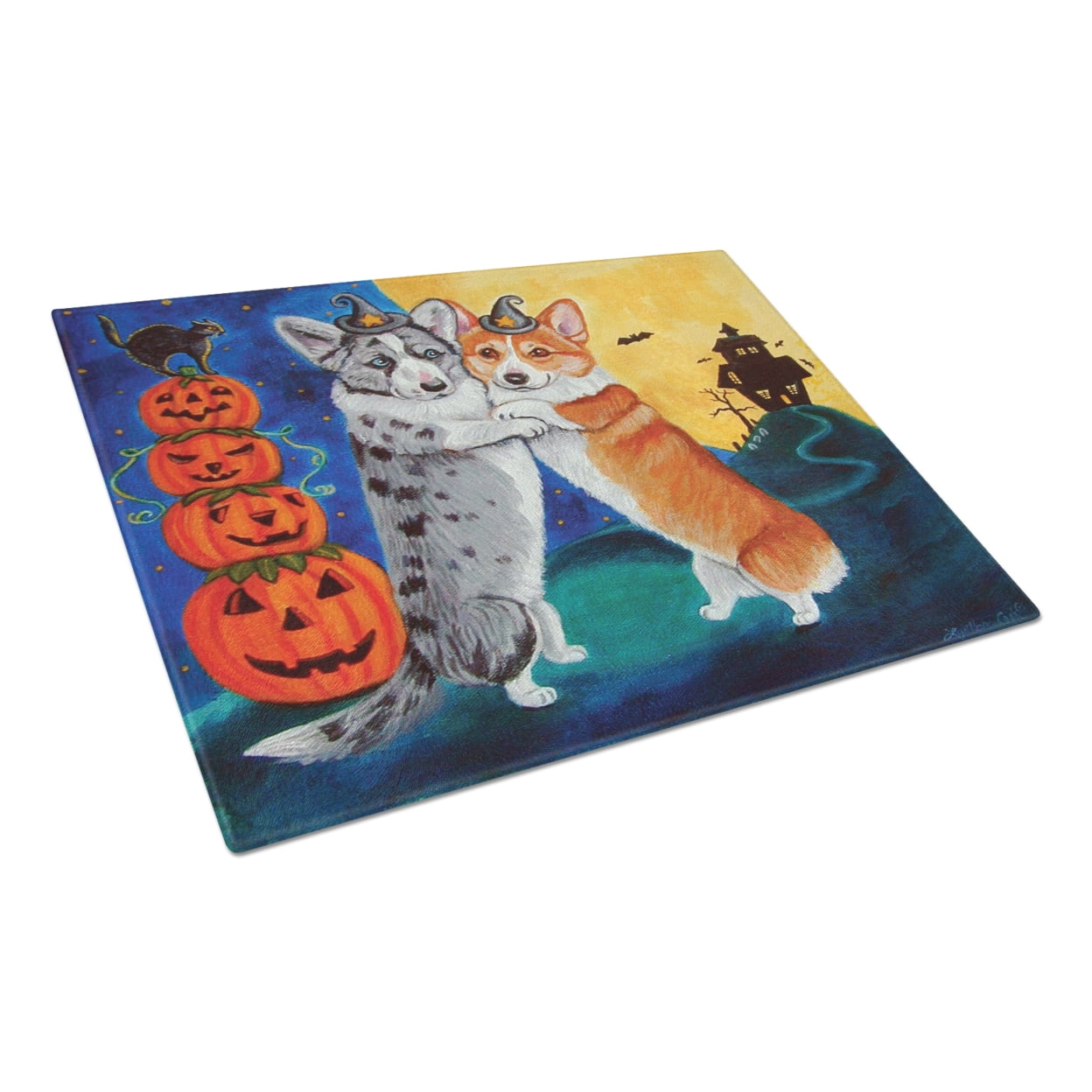 Picture of Carolines Treasures 7413LCB Corgi Halloween Scare Glass Cutting Board - Large