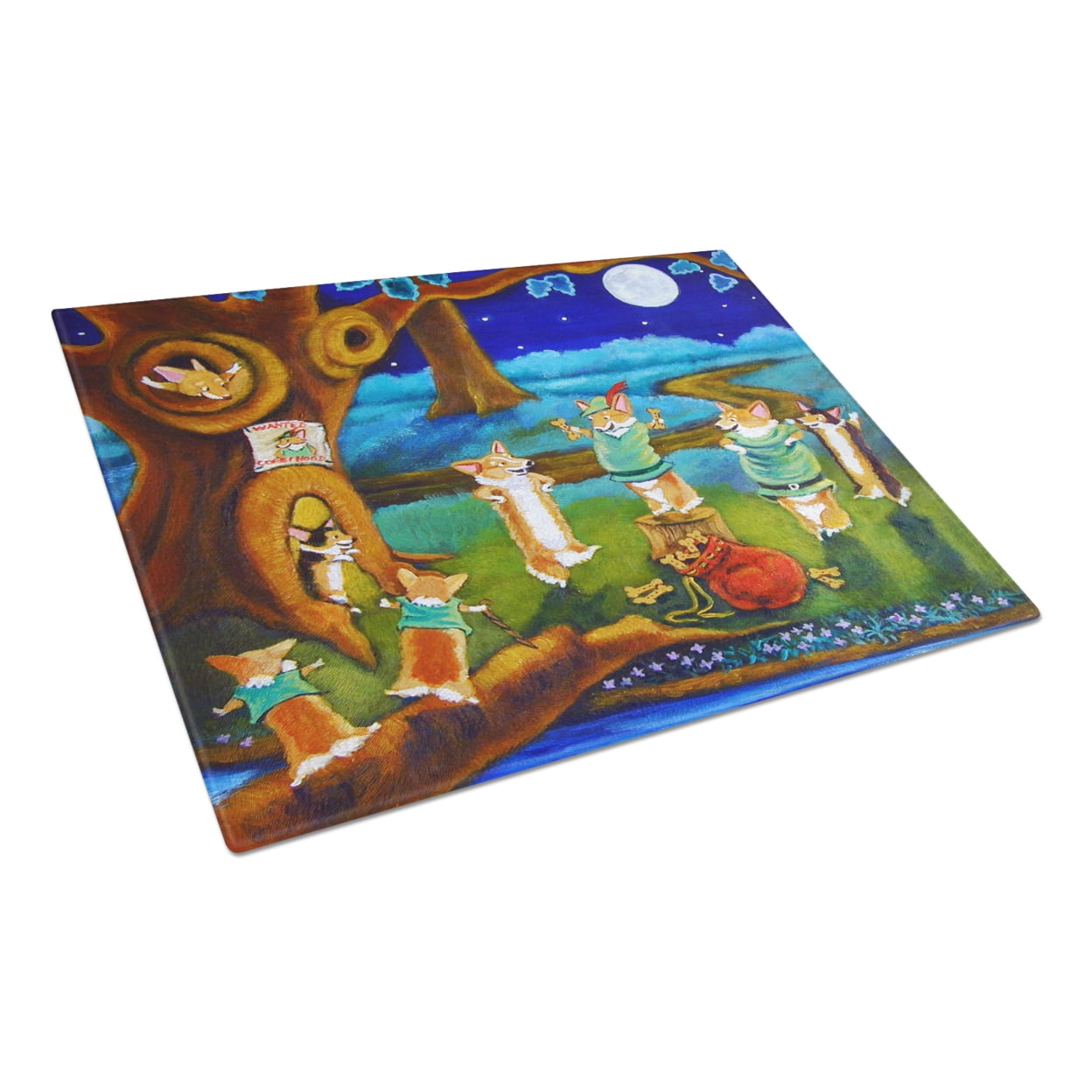 Picture of Carolines Treasures 7415LCB Corgi Robin Hood Glass Cutting Board - Large