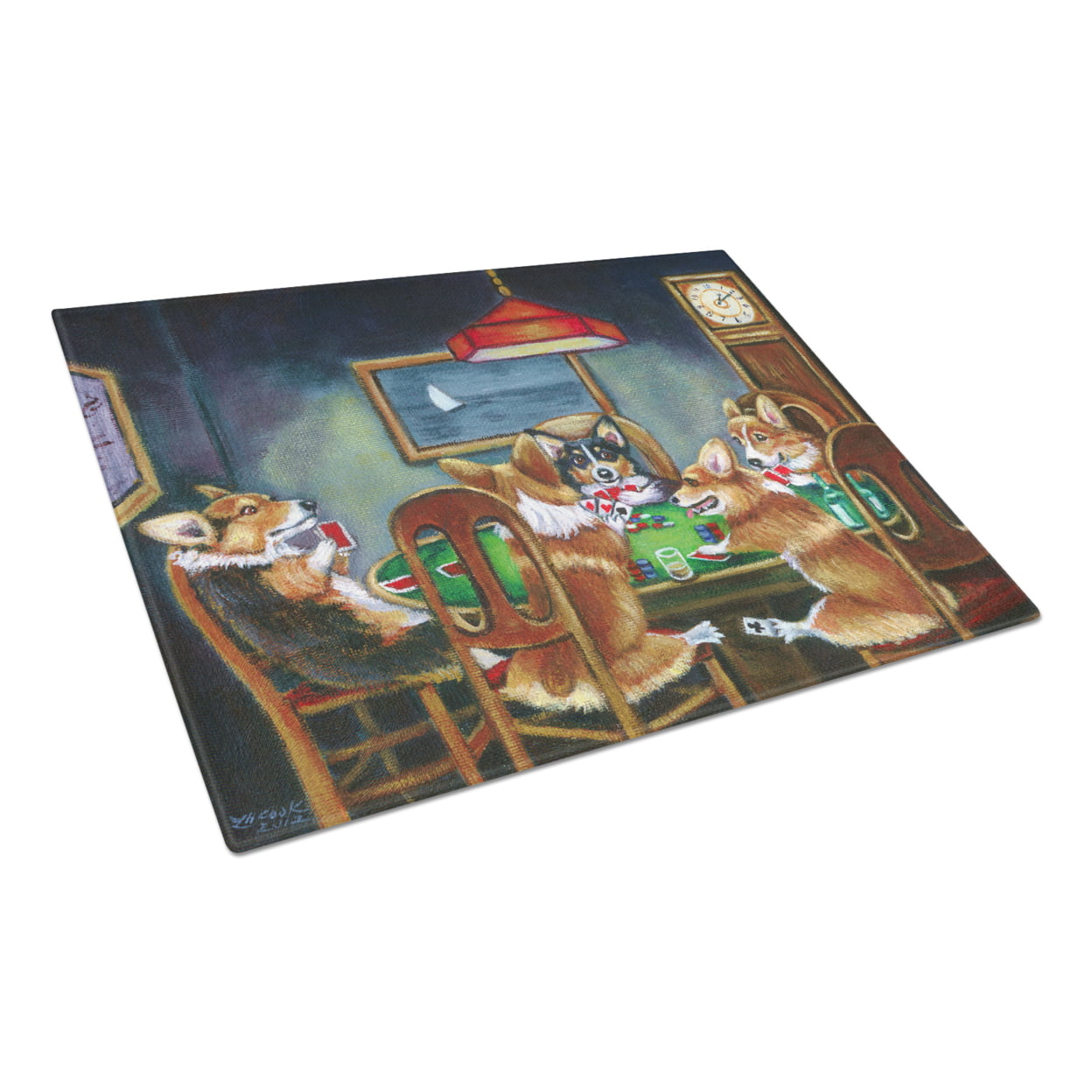 Picture of Carolines Treasures 7416LCB Corgi Playing Poker Glass Cutting Board - Large