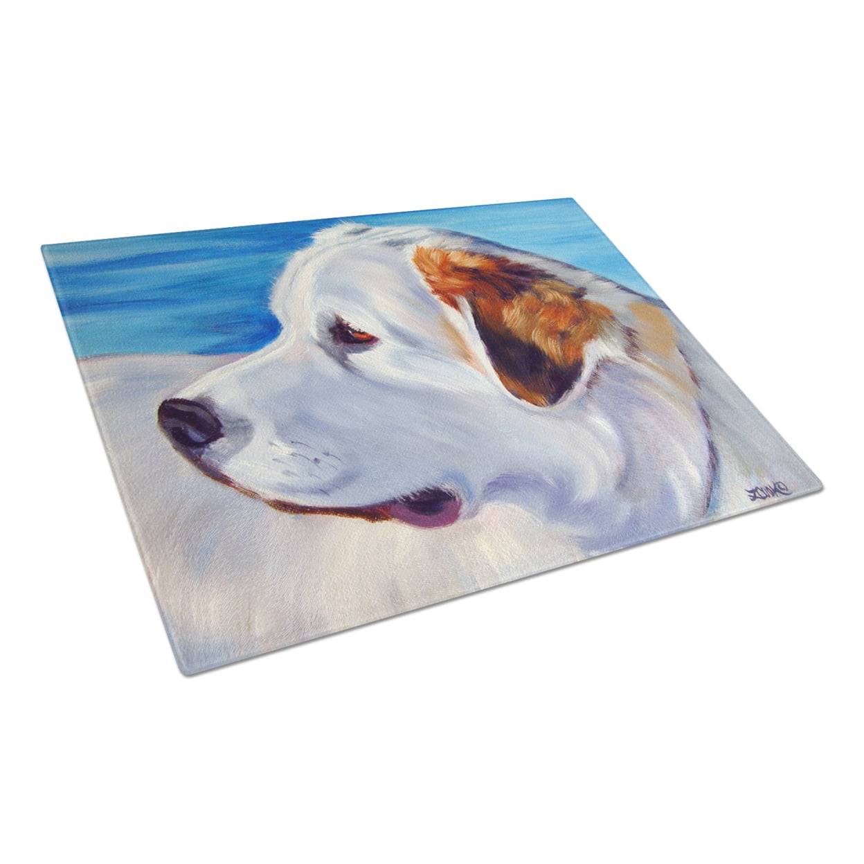 Picture of Carolines Treasures 7417LCB Great Pyrenees at the Beach Glass Cutting Board - Large