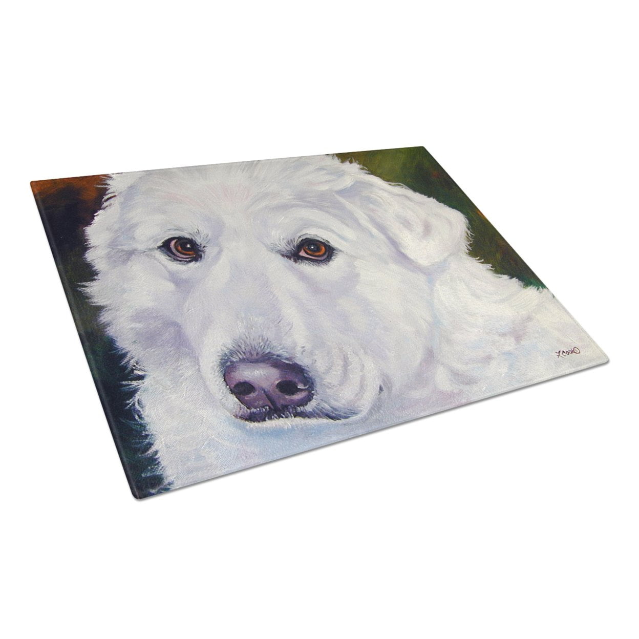 Picture of Carolines Treasures 7418LCB Great Pyrenees Contemplation Glass Cutting Board - Large