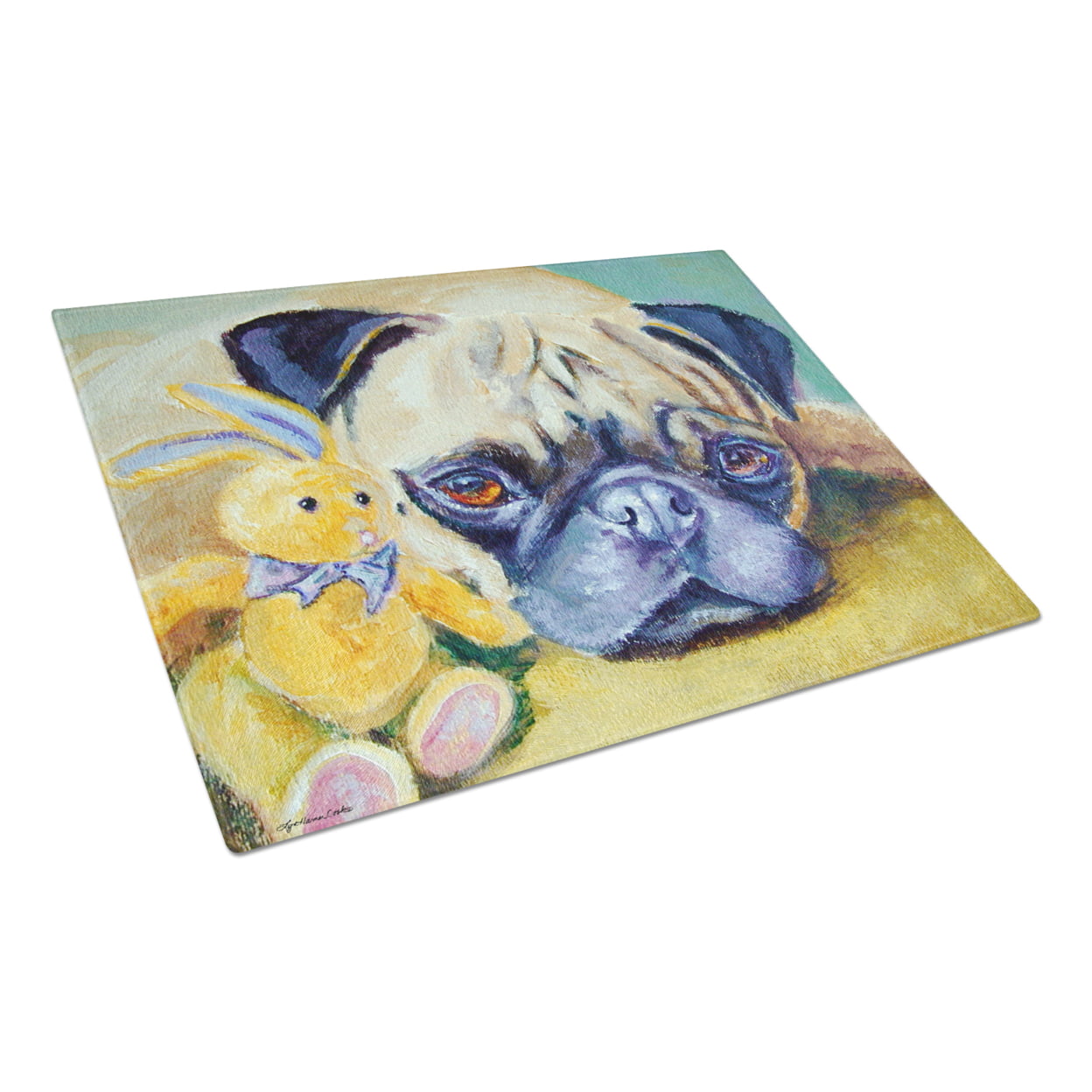 Picture of Carolines Treasures 7423LCB Pug Bunny Rabbit Glass Cutting Board - Large