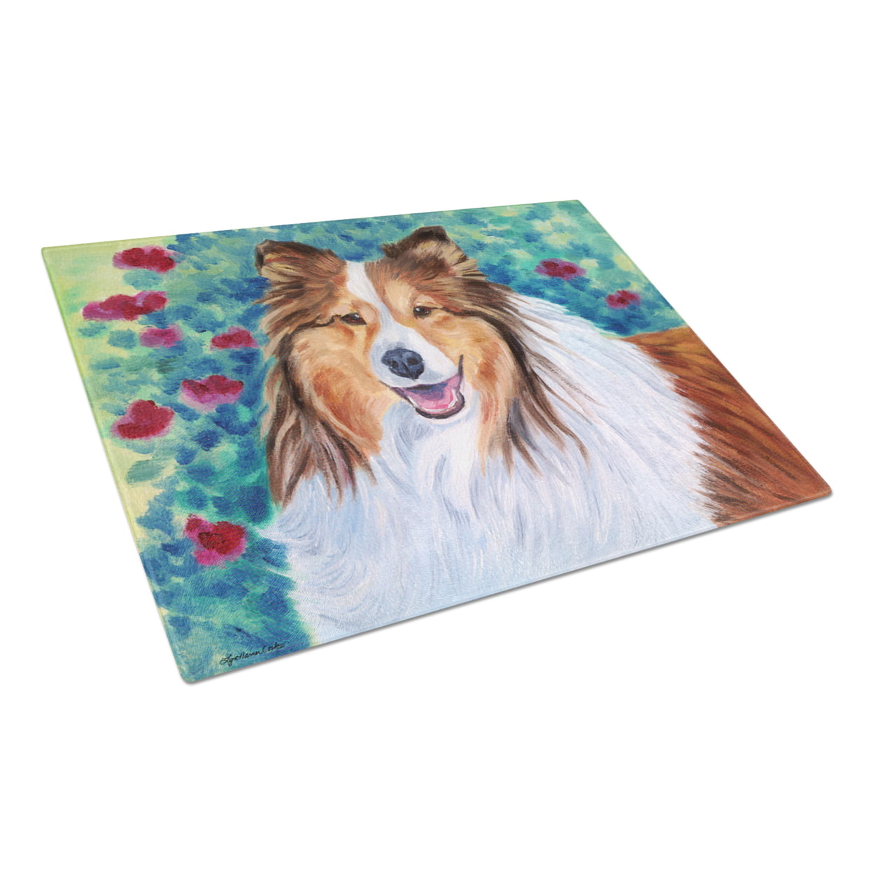 Picture of Carolines Treasures 7424LCB Sheltie Glass Cutting Board - Large