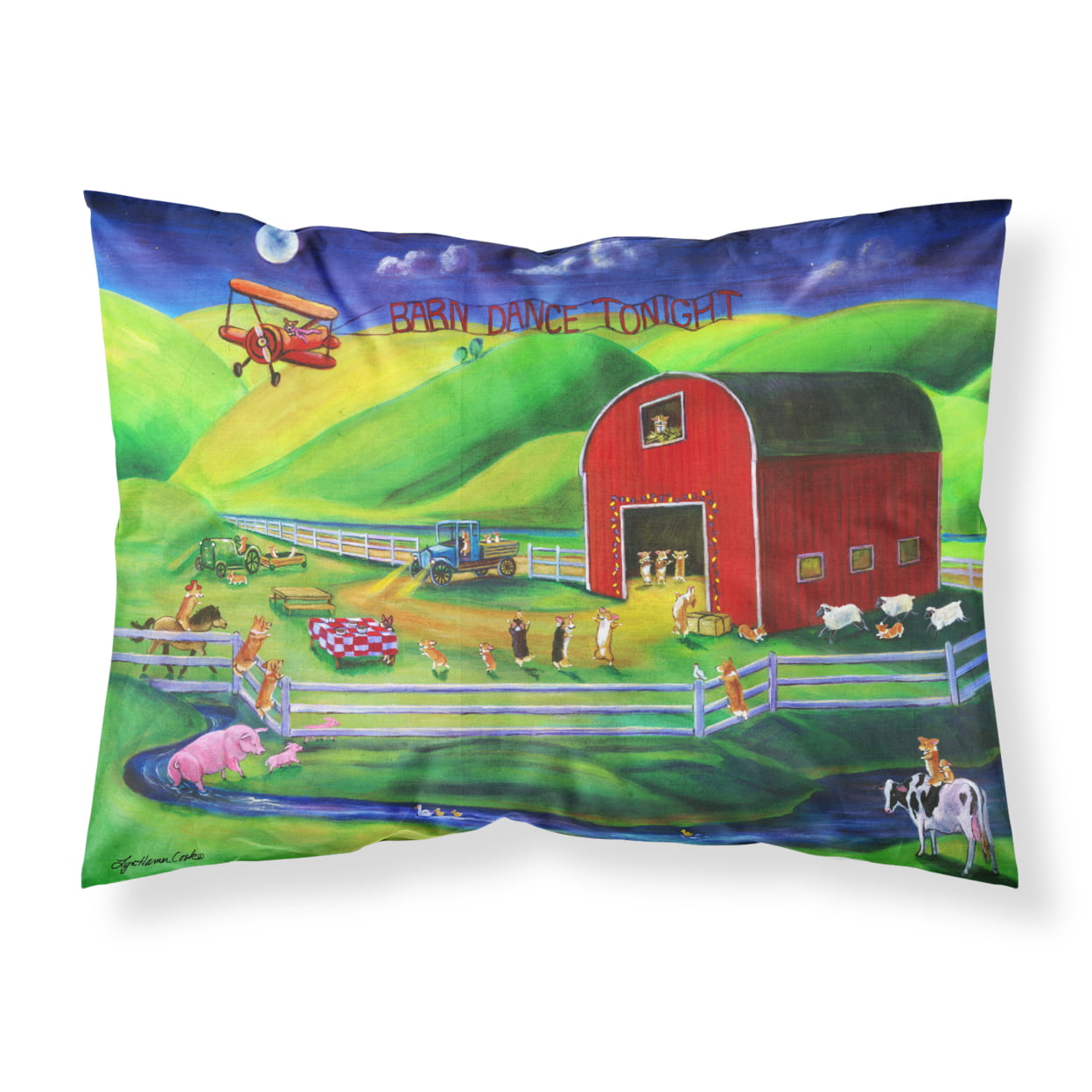 Corgi Barn Dance Fabric Standard Pillowcase