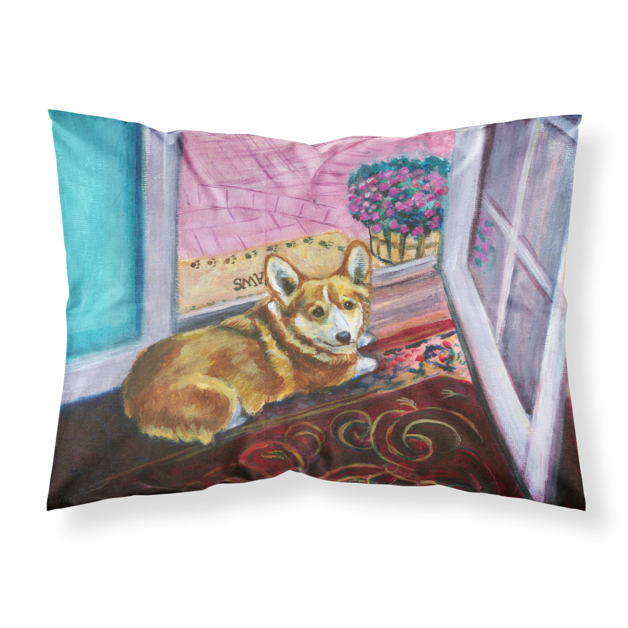 Corgi Watching From the Door Fabric Standard Pillowcase