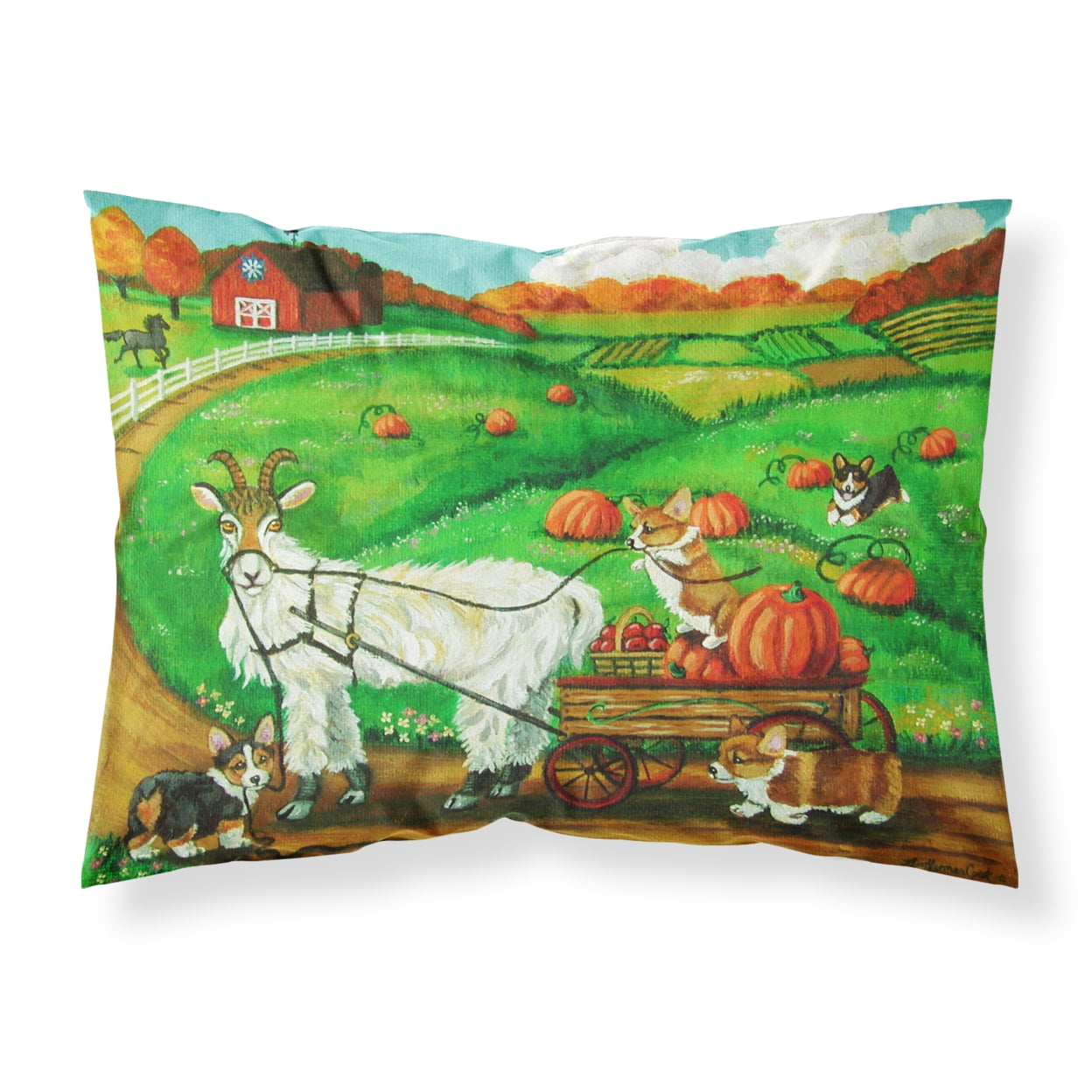 Corgi Pumpkin Ride With Goat Fabric Standard Pillowcase