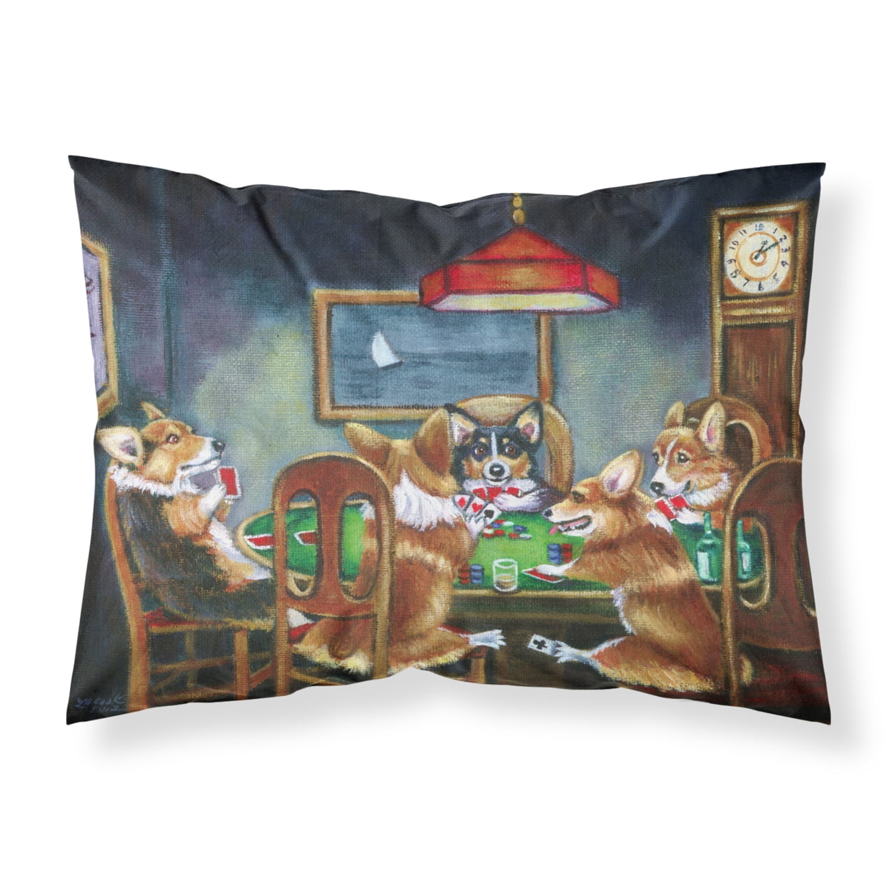 Corgi Playing Poker Fabric Standard Pillowcase