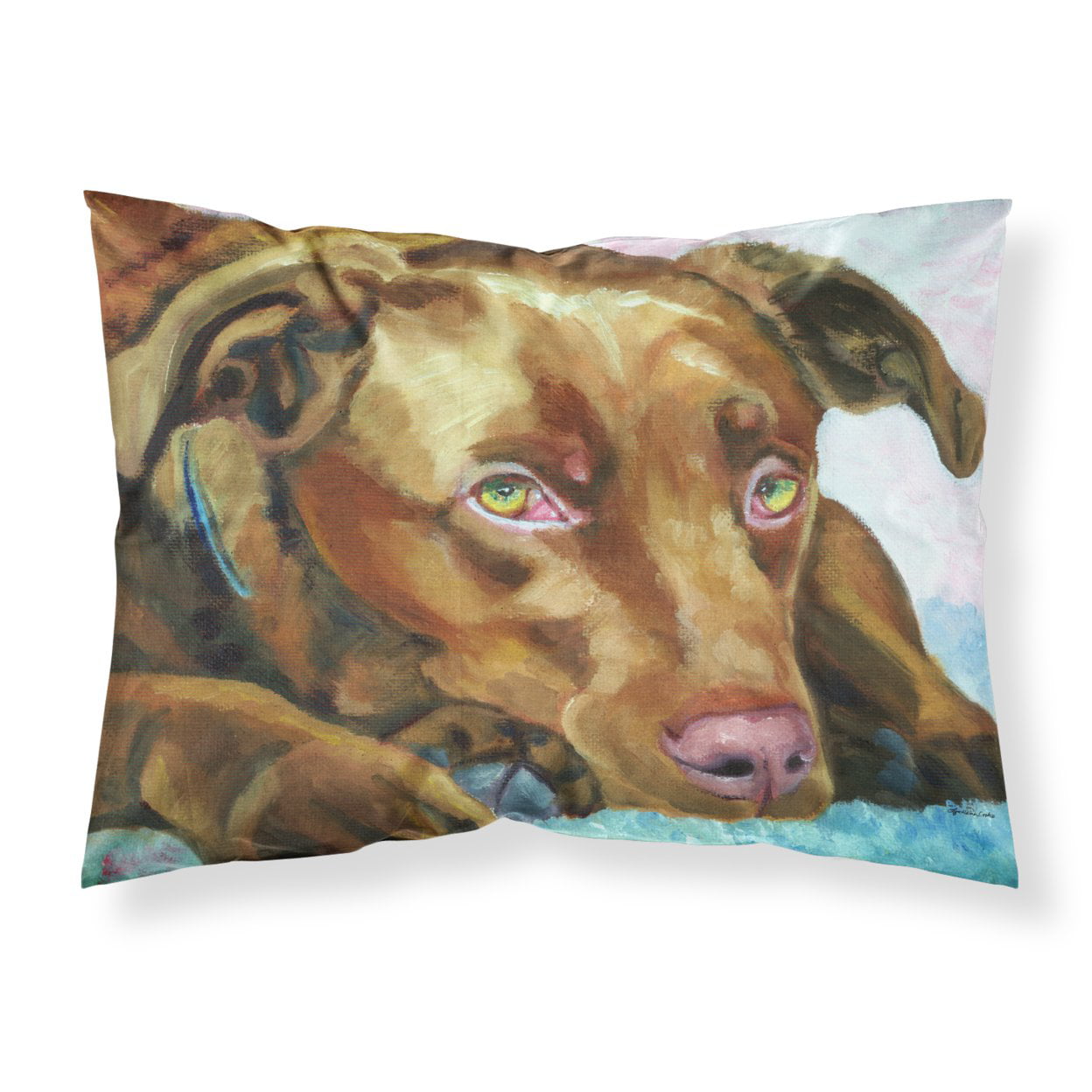 Chocolate Labrador Waiting Fabric Standard Pillowcase
